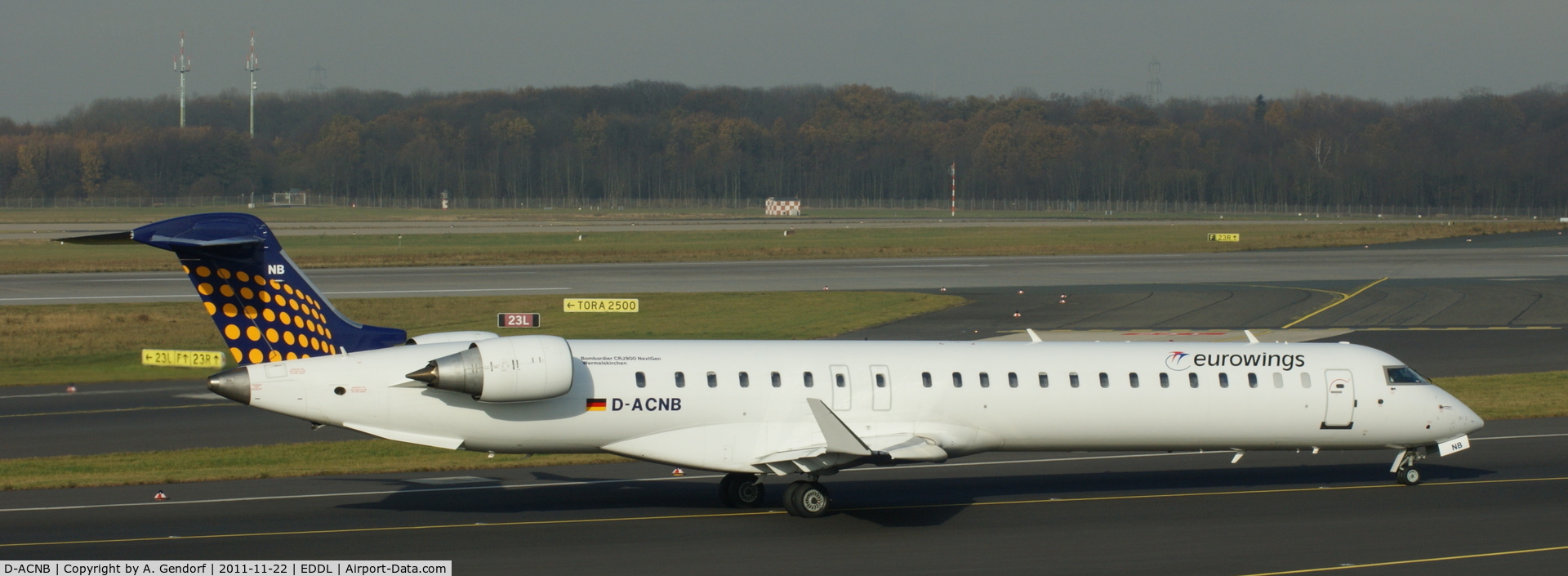 D-ACNB, 2009 Bombardier CRJ-900ER (CL-600-2D24) C/N 15230, Eurowings (Lufthansa Regional cs.) is taxiing for departure at Düsseldorf Int´l (EDDL)