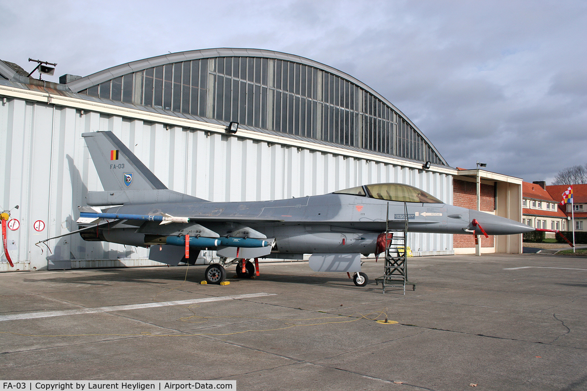 FA-03, SABCA F-16A Fighting Falcon C/N 6H-3, Instructional airframe at Royal Technical School of the Air Force at at Saffraanberg (Sint-Truiden), Belgium.