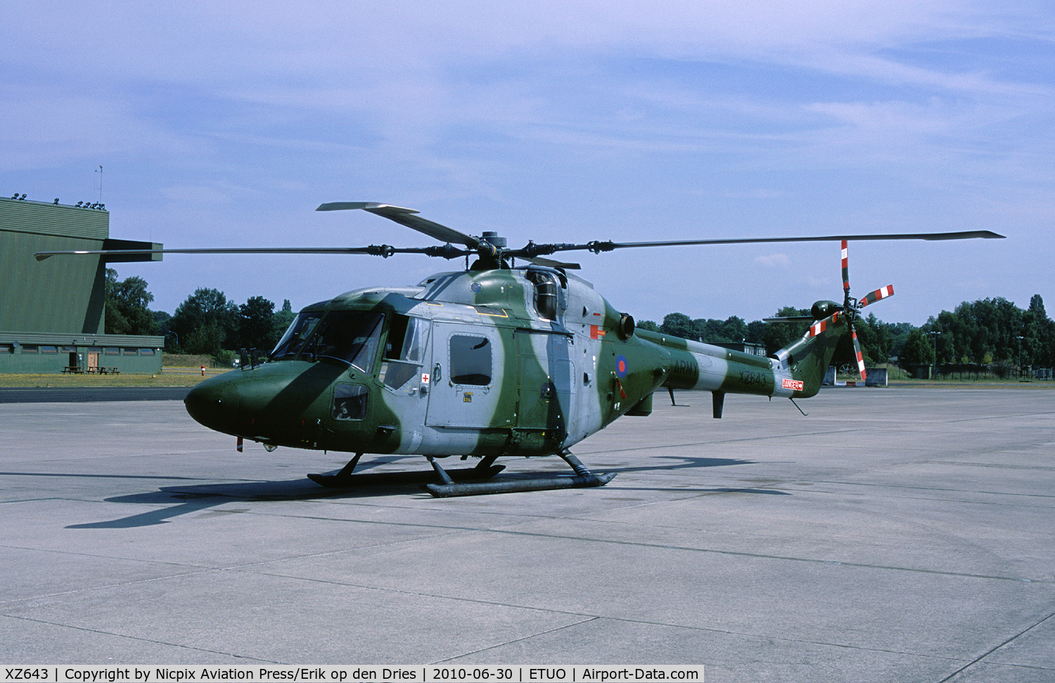 XZ643, 1980 Westland Lynx AH.7 C/N 178, Gutersloh, Germany, based 1 Regiment Army Air Corps operates the Lynx AH.7. XZ643 is seen here on the ramp of its' homebase.