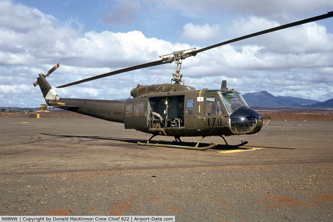 N98NW, 1964 Bell UH-1H Iroquois C/N 4529, I was the crew chief on this aircraft to me she was known as Bikini 822.  She saw a great deal of action, but at the end of each day, she had one more mission.  The mission was to bring us home, and she did.