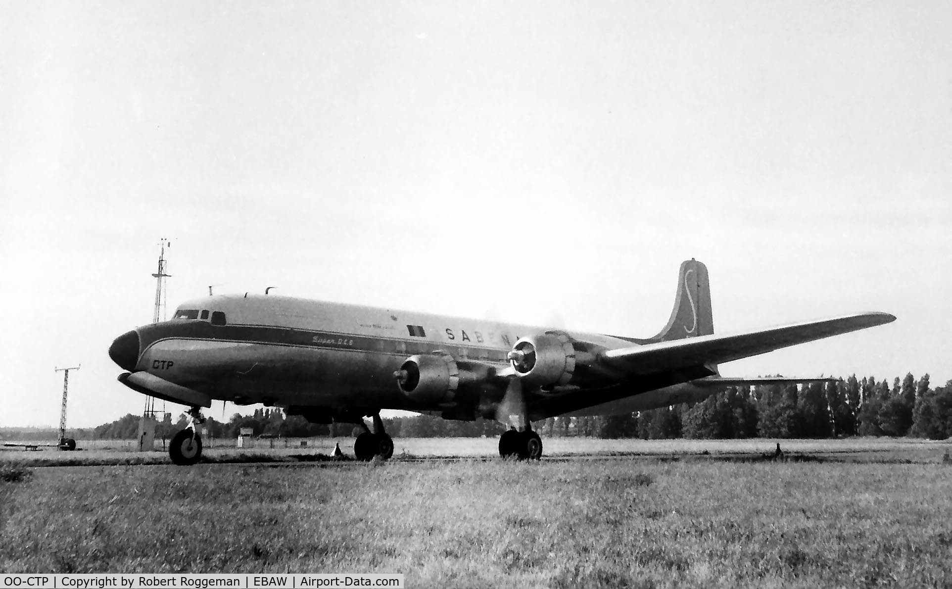 OO-CTP, 1954 Douglas DC-6A C/N 44421, SABENA departing for London.Late 1950's.