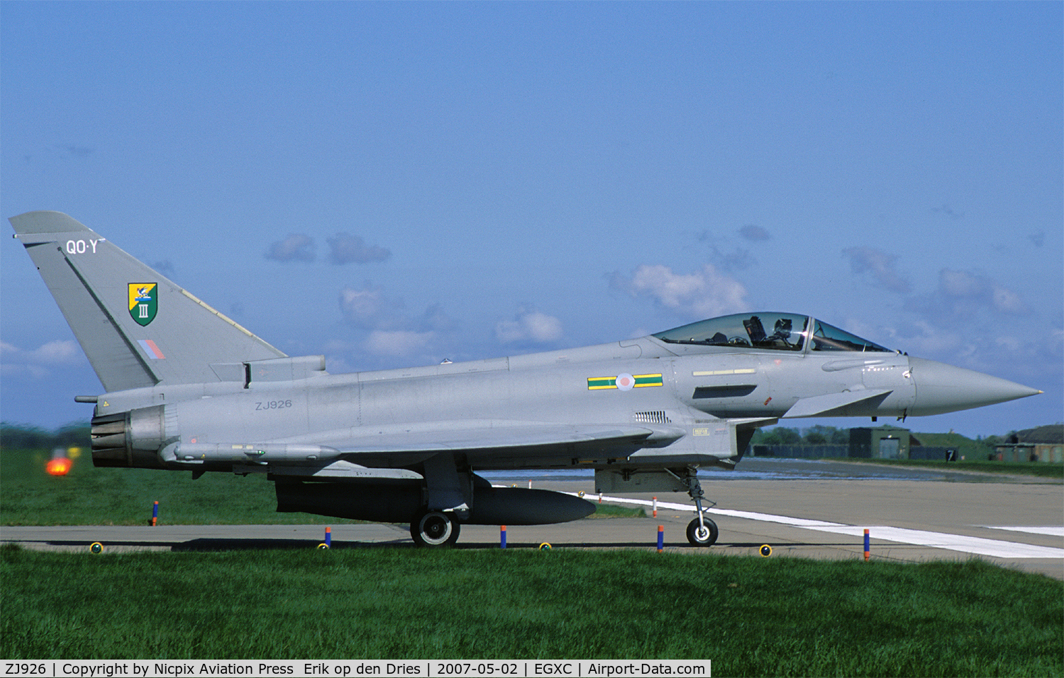 ZJ926, 2006 Eurofighter EF-2000 Typhoon F2 C/N 0083/BS017, RAF Typhoon F.2 ZJ926/QO-Y is assigned to no. 3 sqn, RAF, and is seen here at its' homebase, RAF Coningsby.