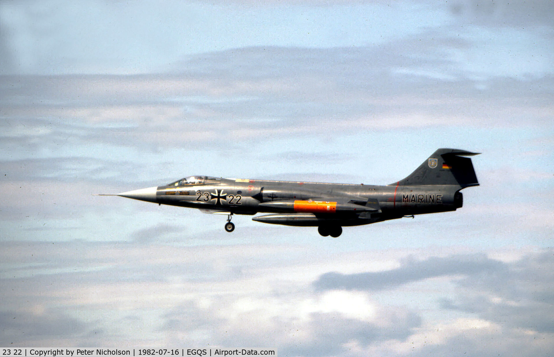 23 22, Lockheed F-104G Starfighter C/N 683-7206, MFG-2 F-104G Starfighter on final approach to RAF Lossiemouth in the Summer of 1982.