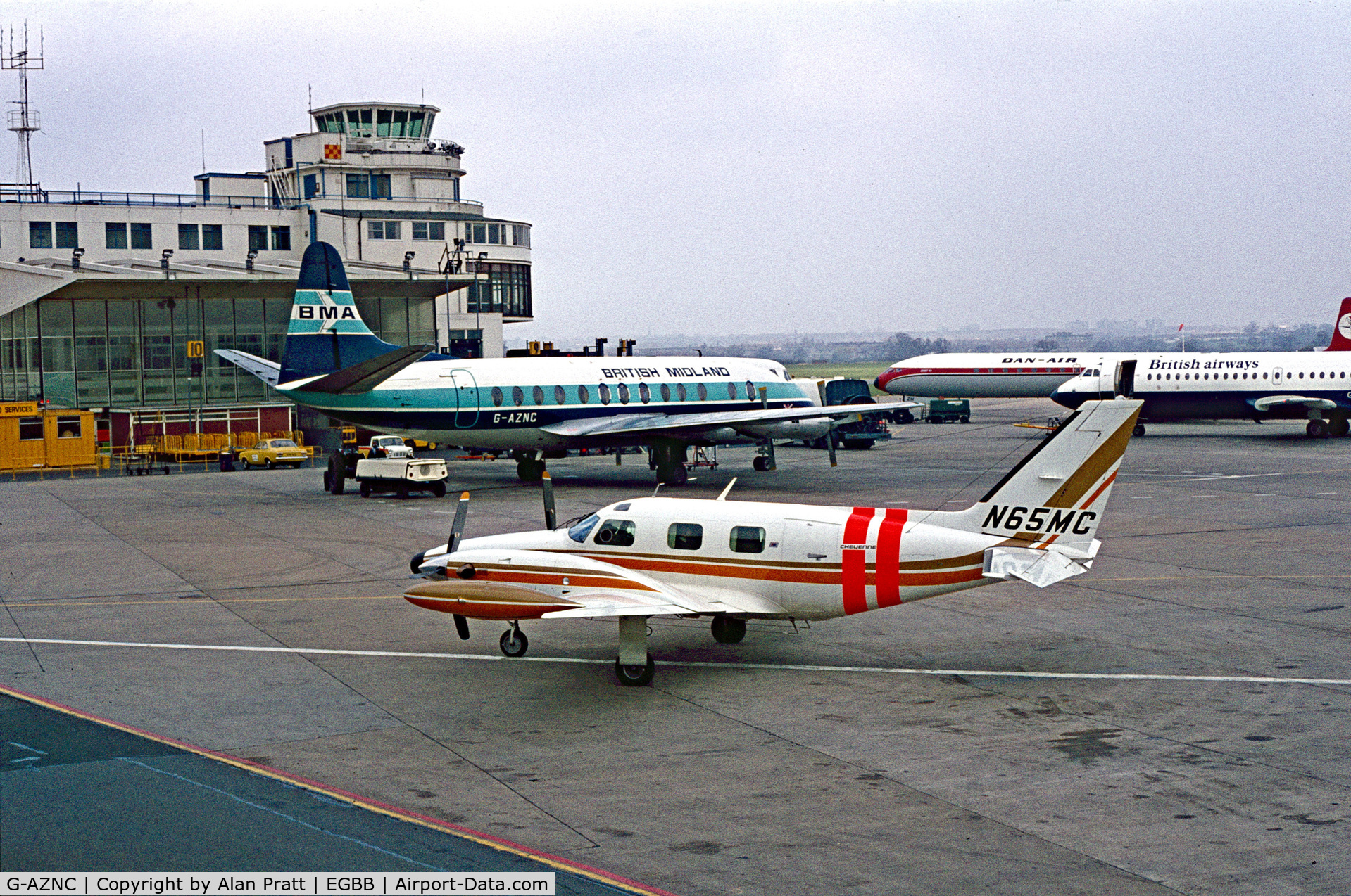 G-AZNC, 1959 Vickers Viscount 813 C/N 352, Aircraft in British Midland livery on Stand 10. During the early 1970`s