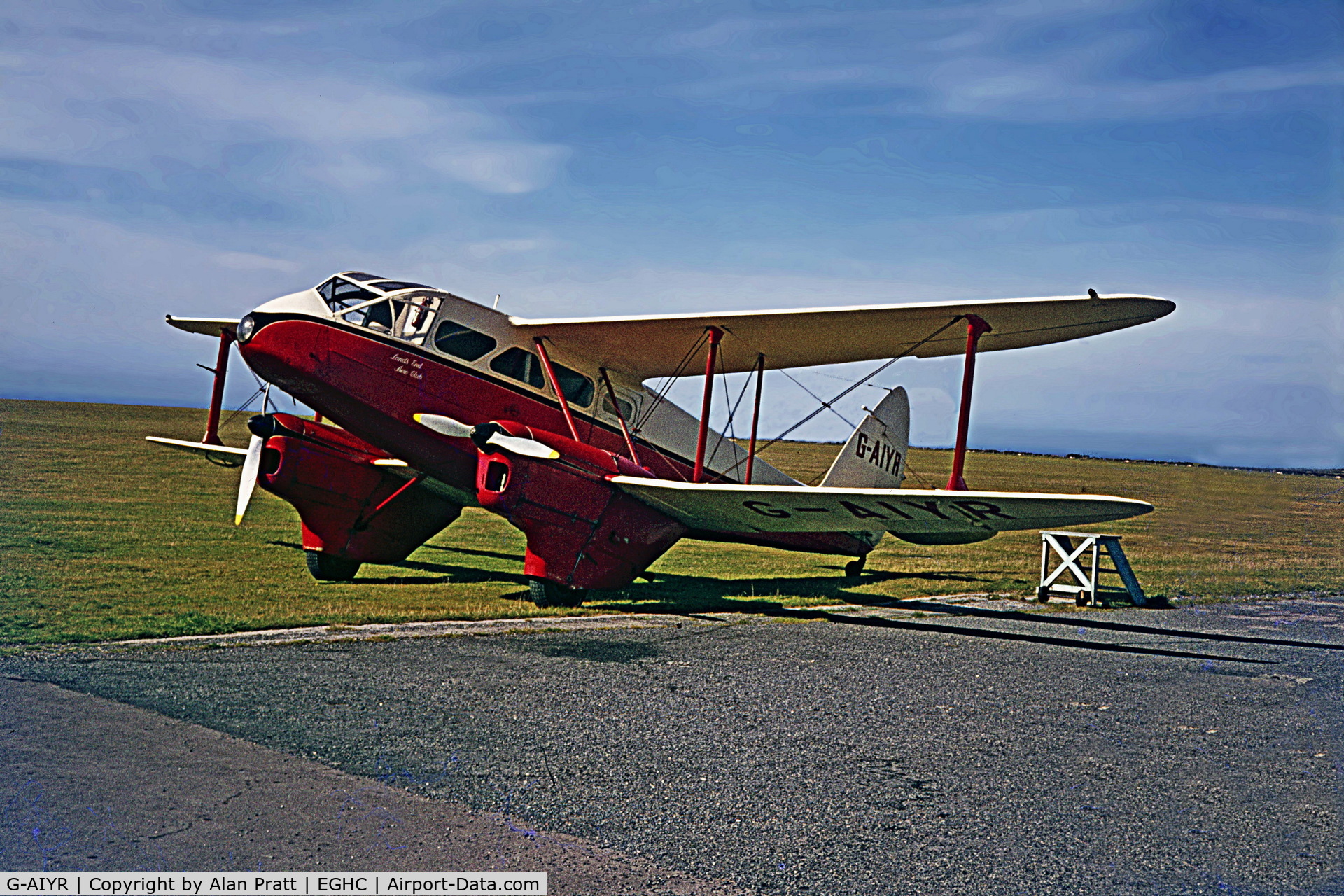 G-AIYR, 1943 De Havilland DH-89A Dominie/Dragon Rapide C/N 6676, At Lands End Airfield with Lands End Aero Club markings. Early 70`s.