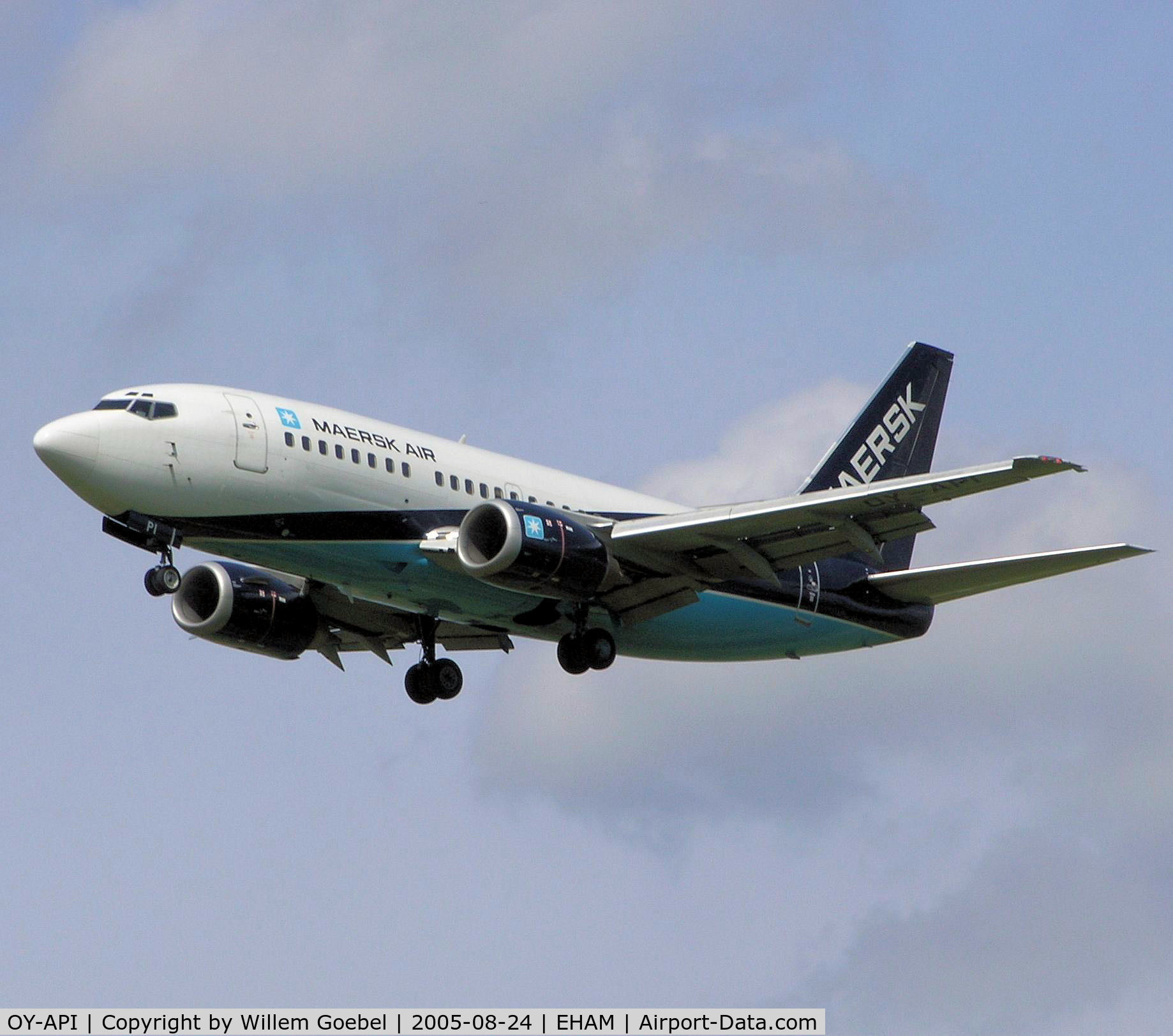 OY-API, 1997 Boeing 737-5L9 C/N 28722, Landing on runway C18 from Schiphol Airport Amsterdam