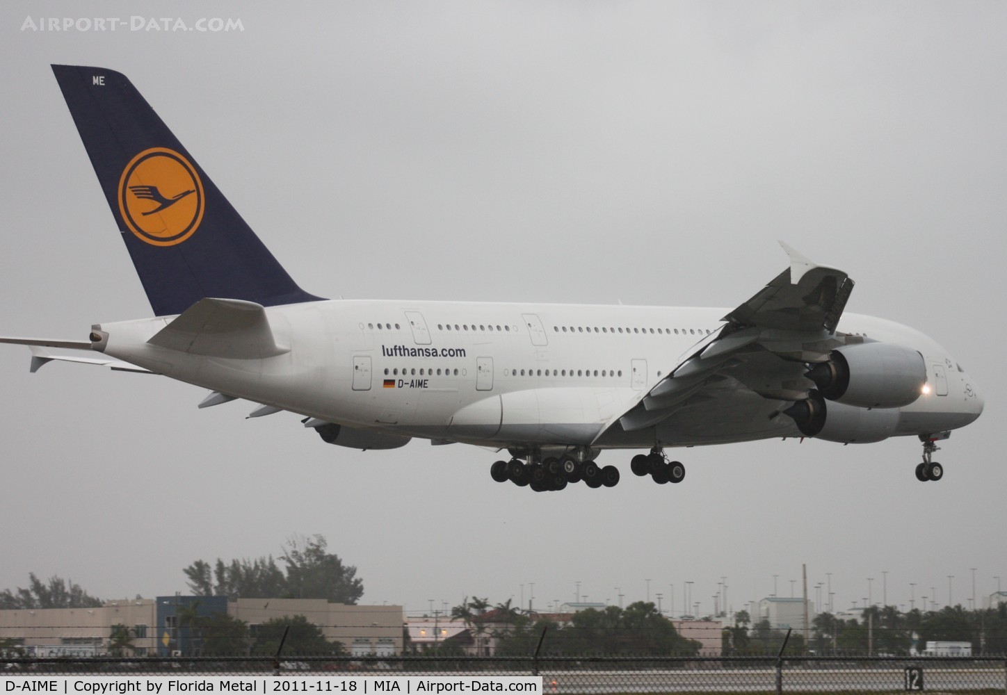 D-AIME, 2010 Airbus A380-841 C/N 061, Lufthansa A380 passing by a rainy El Dorado location