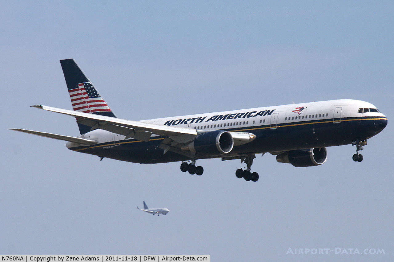 N760NA, 1993 Boeing 767-39H C/N 26257, North American Airlines 767 landing at DFW Airport
