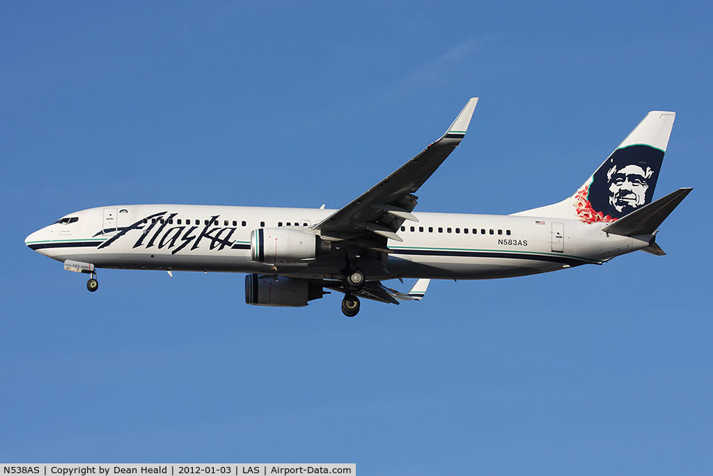 N538AS, 2012 Boeing 737-890 C/N 41188, Alaska Airlines N538AS on short final to RWY 25L.