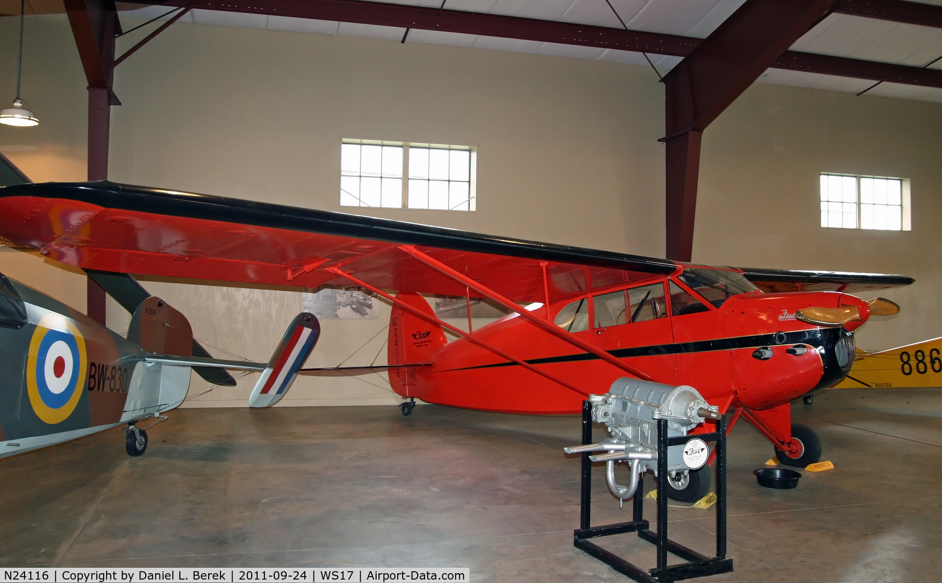 N24116, 1940 Funk B C/N 45, The Funk B was the Akron Aircraft Company's entry to the U.S. Government's Depression-era program to produce an aircraft that would sell for $700.  The aircraft, not built until 1940, ended up costing $1,950, still a bargain and a popular machine owing to