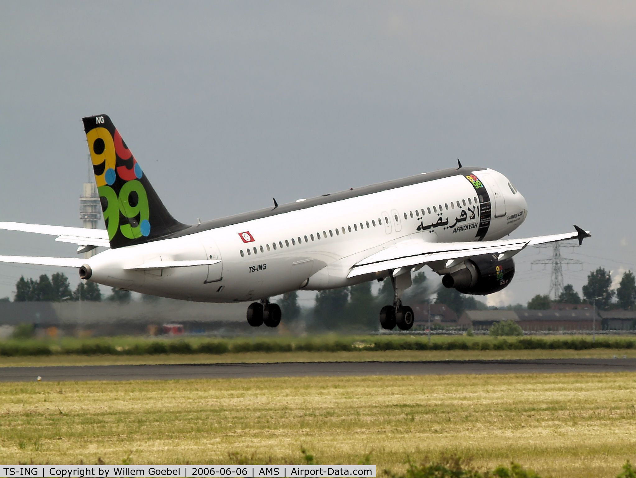 TS-ING, 1990 Airbus A320-211 C/N 140, Take off from runway L36 of Amsterdam Airport