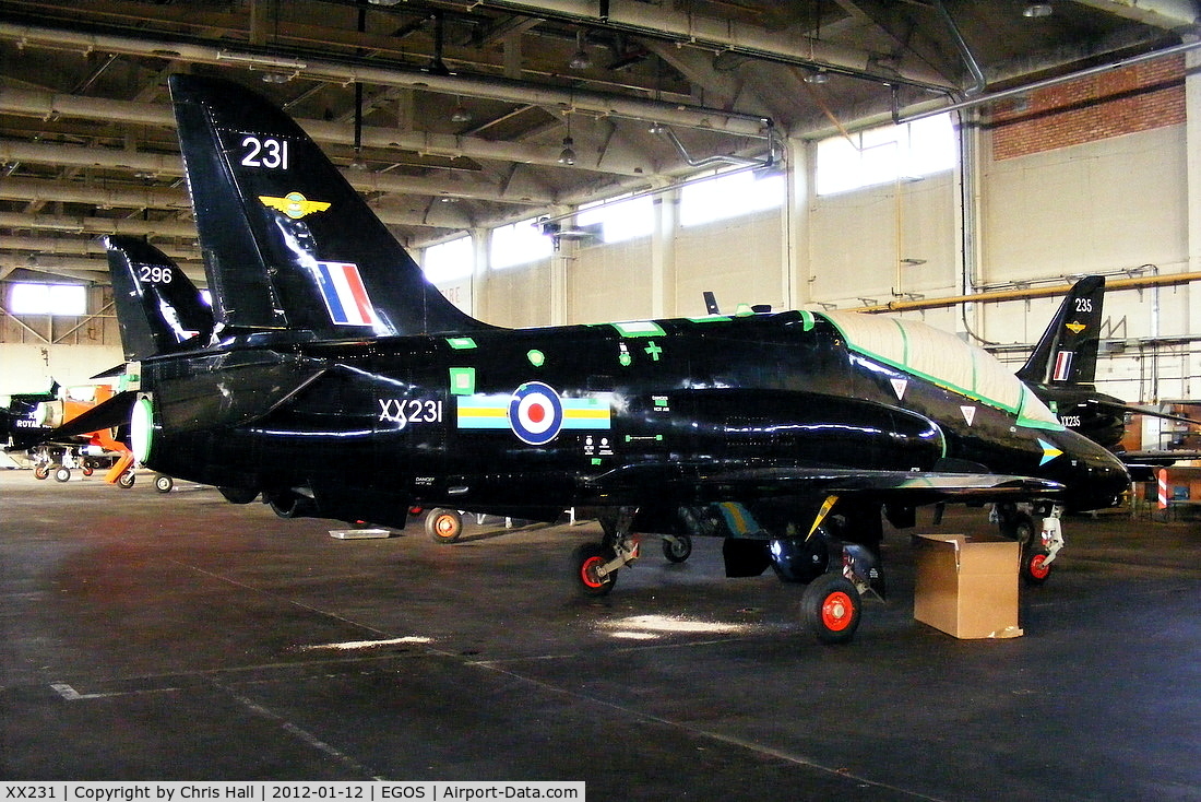 XX231, 1978 Hawker Siddeley Hawk T.1W C/N 067/312067, inside the Aircraft Maintenance & Storage Unit hangar