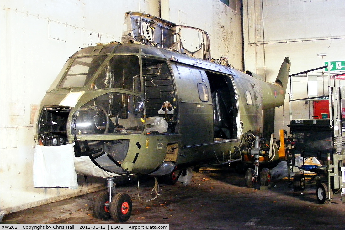 XW202, 1971 Westland Puma HC.1 C/N 1061/F9749, inside the Aircraft Maintenance & Storage Unit hangar
