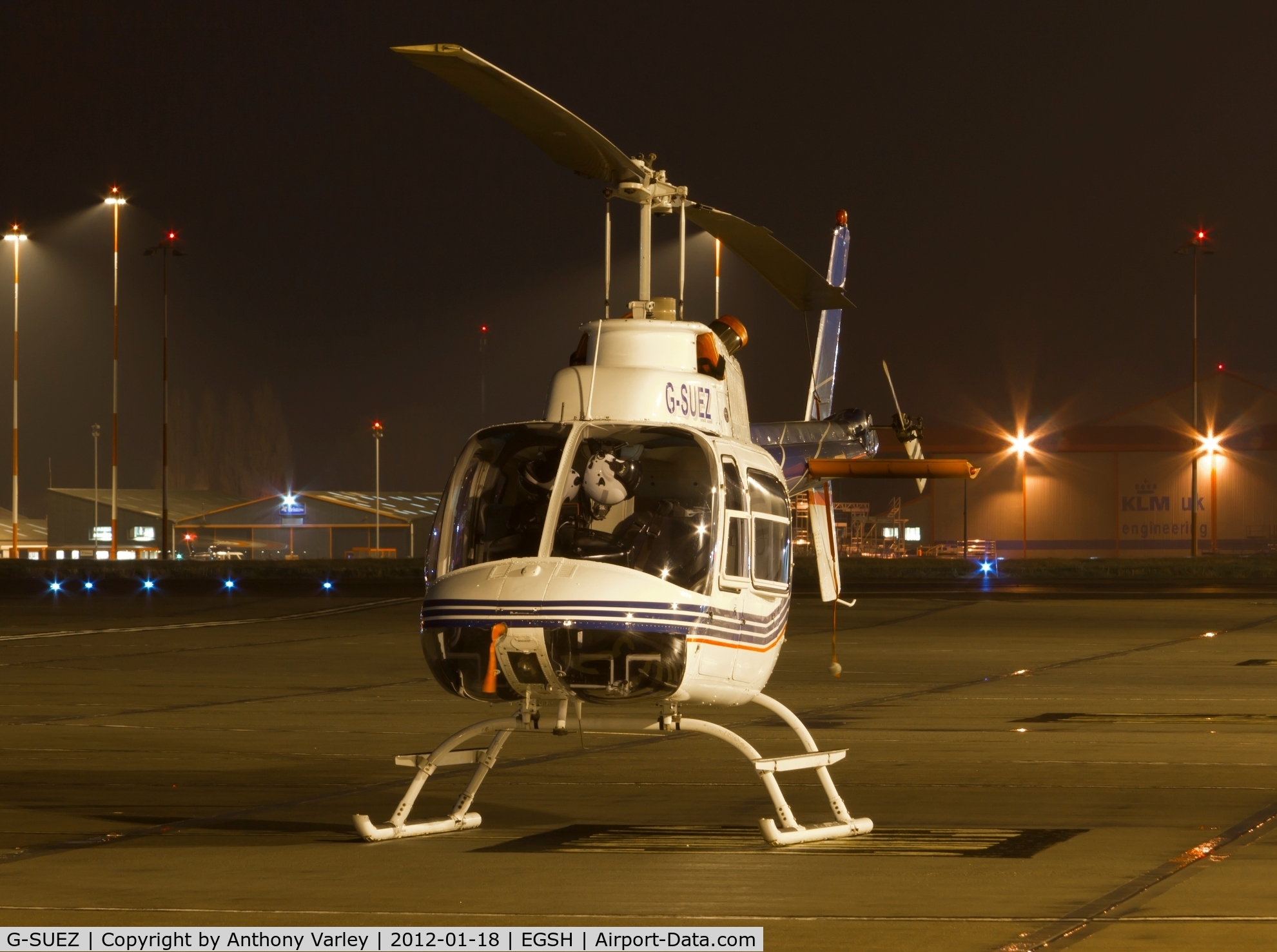 G-SUEZ, 1970 Agusta AB-206B JetRanger II C/N 8319, Sat under the floodlights at SaxonAir.