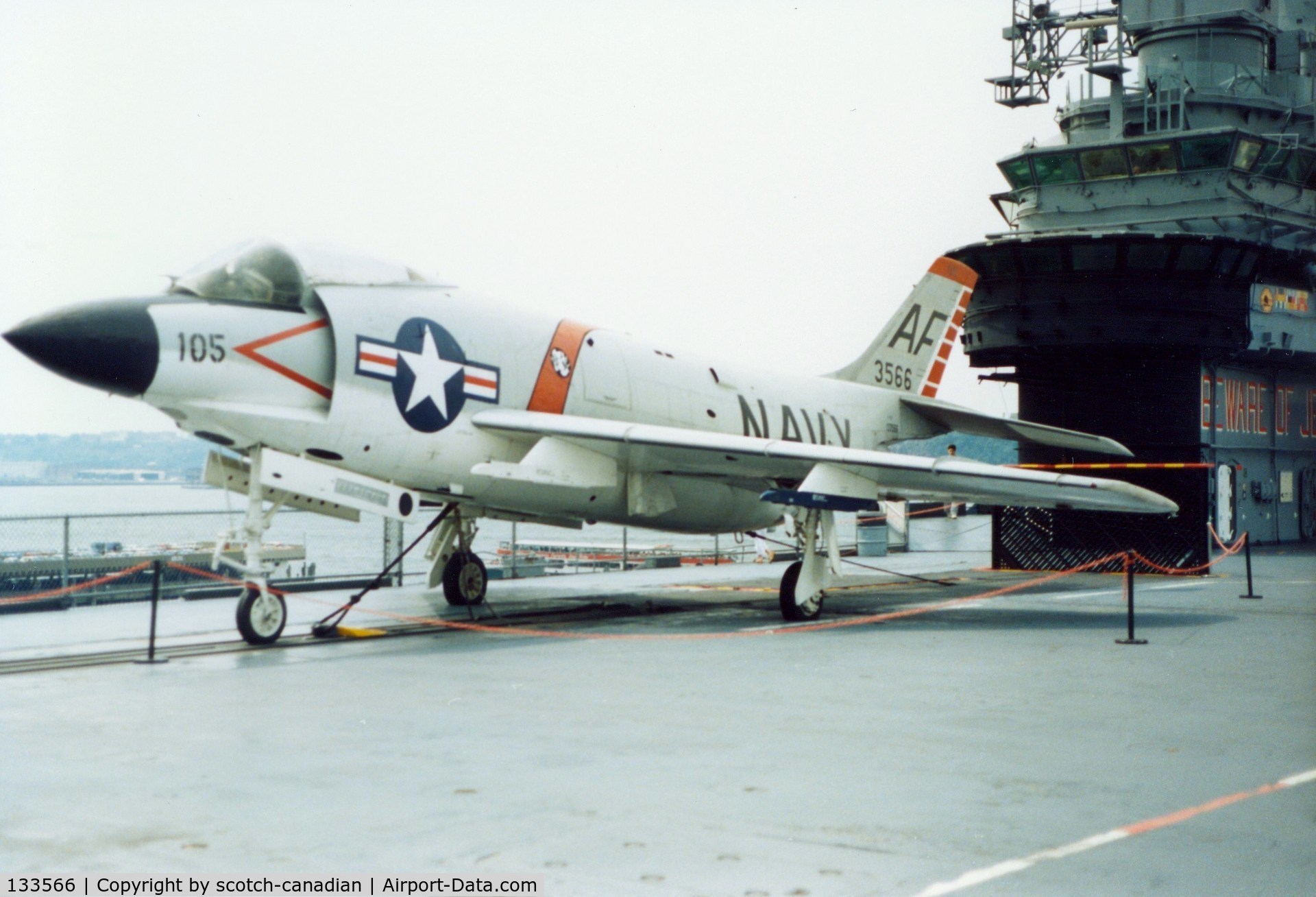 133566, McDonnell F3H-2N Demon C/N 78, McDonnell F3H-2N Demon S/N 133566 at the Intrepid Sea-Air-Space Museum, New York City, NY - circa early 1990's