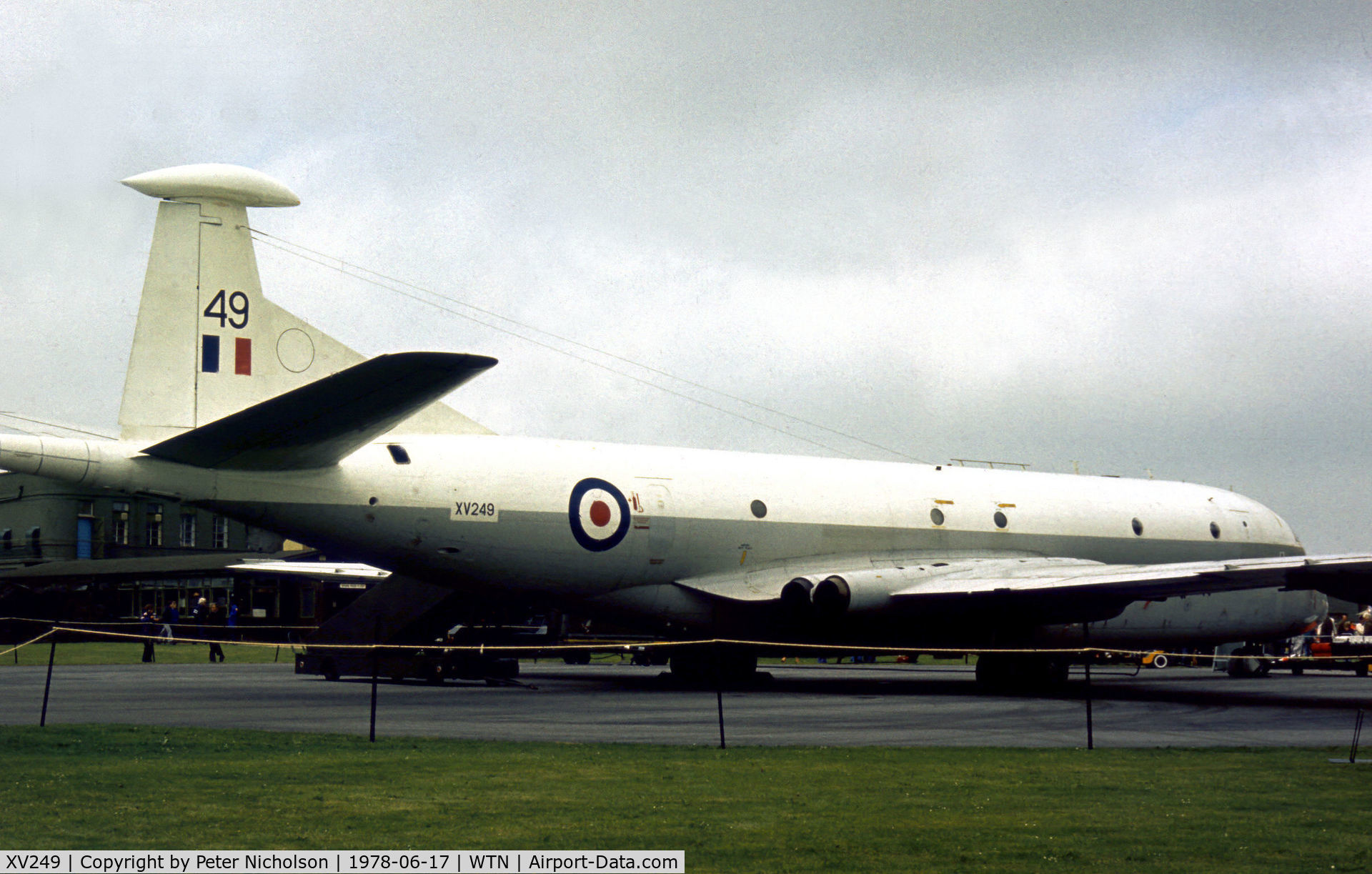 XV249, Hawker Siddeley Nimrod MR.1 C/N 8024, Nimrod MR.1 of 203 Squadron on display at the 1978 RAF Waddington Airshow.