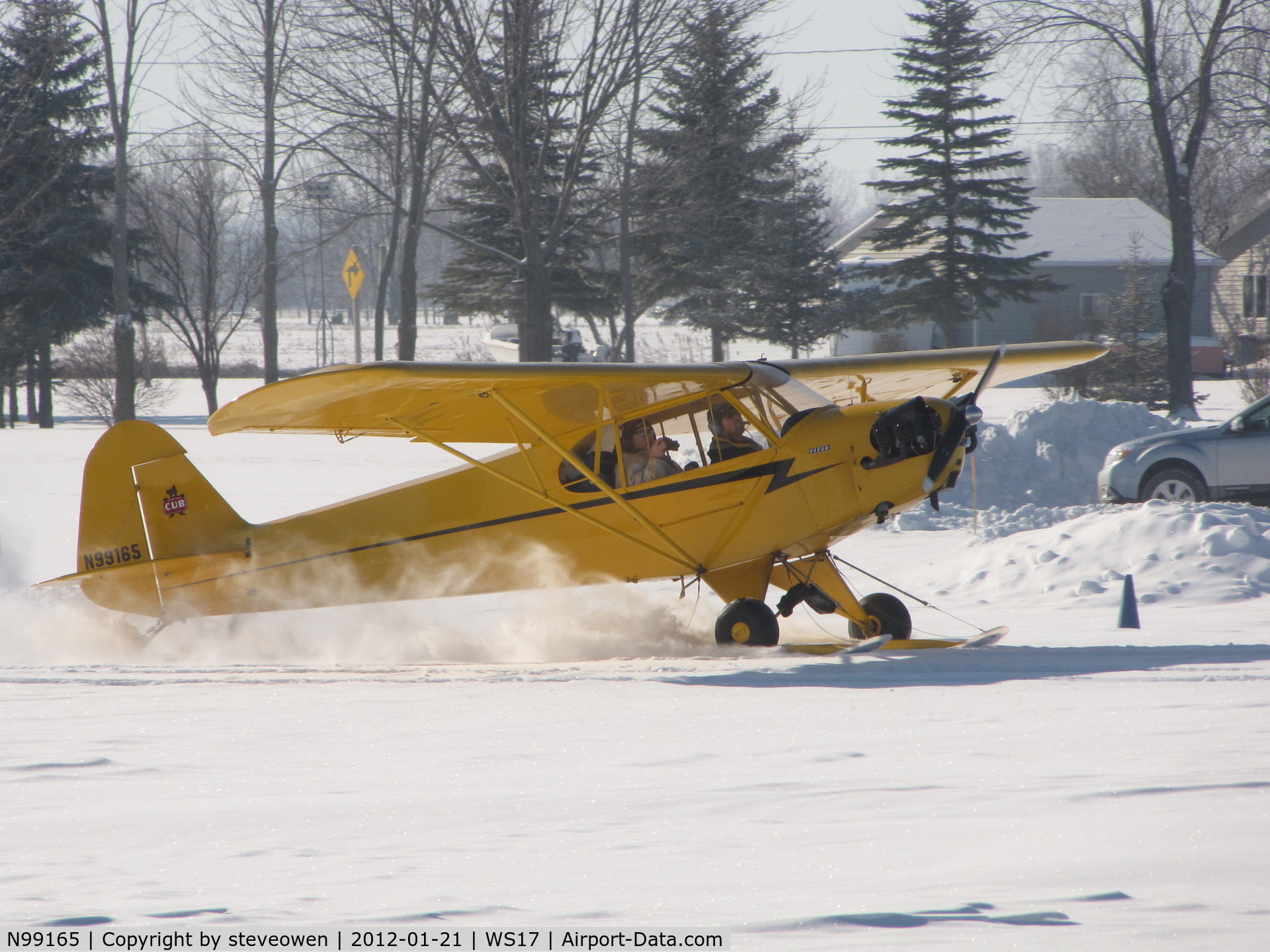 N99165, 1950 Piper J3C-65 Cub Cub C/N 16741, Landing on skies at WS17