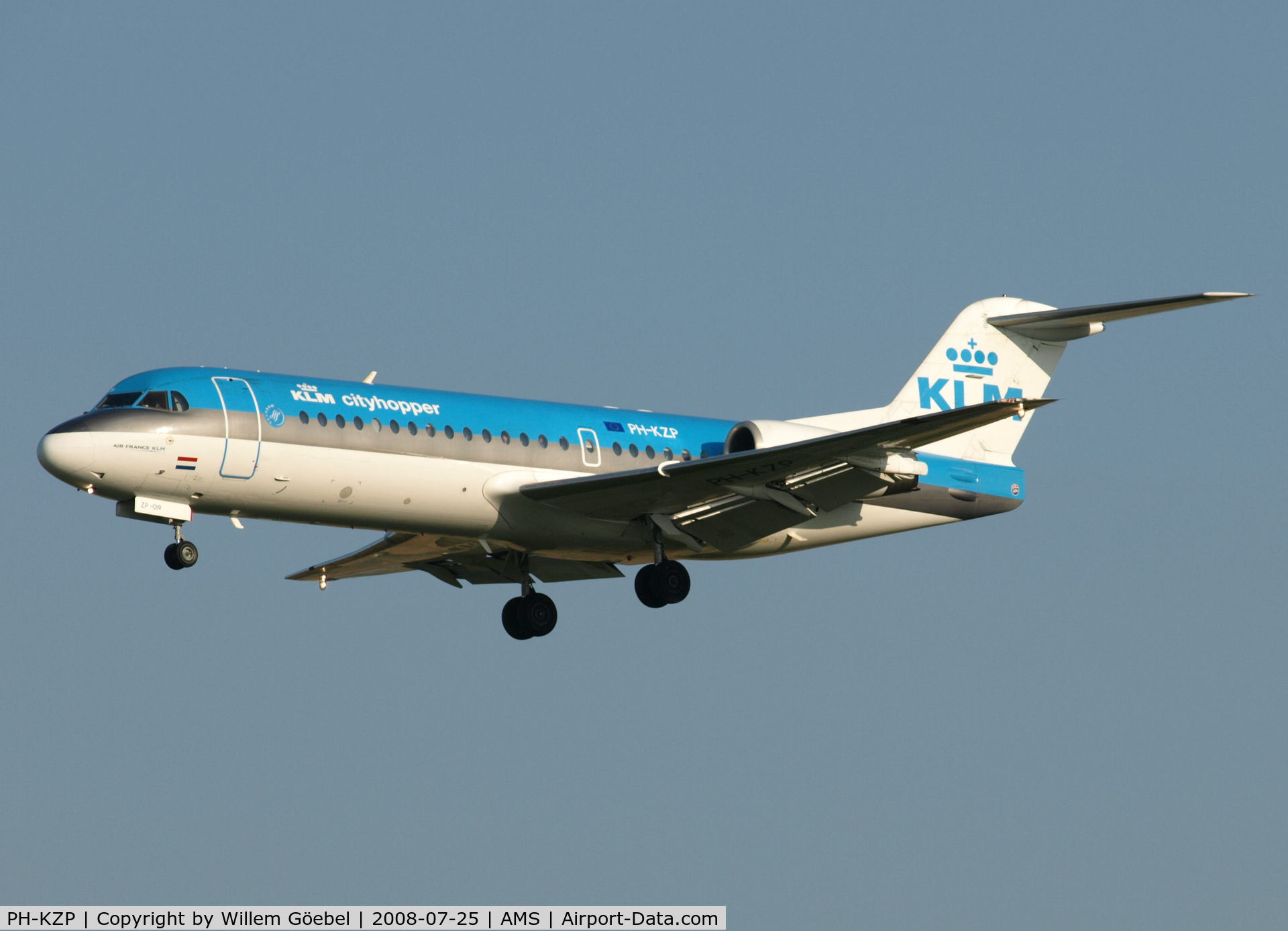 PH-KZP, 1995 Fokker 70 (F-28-0070) C/N 11539, Landing on runway C18 of Schiphol Airport