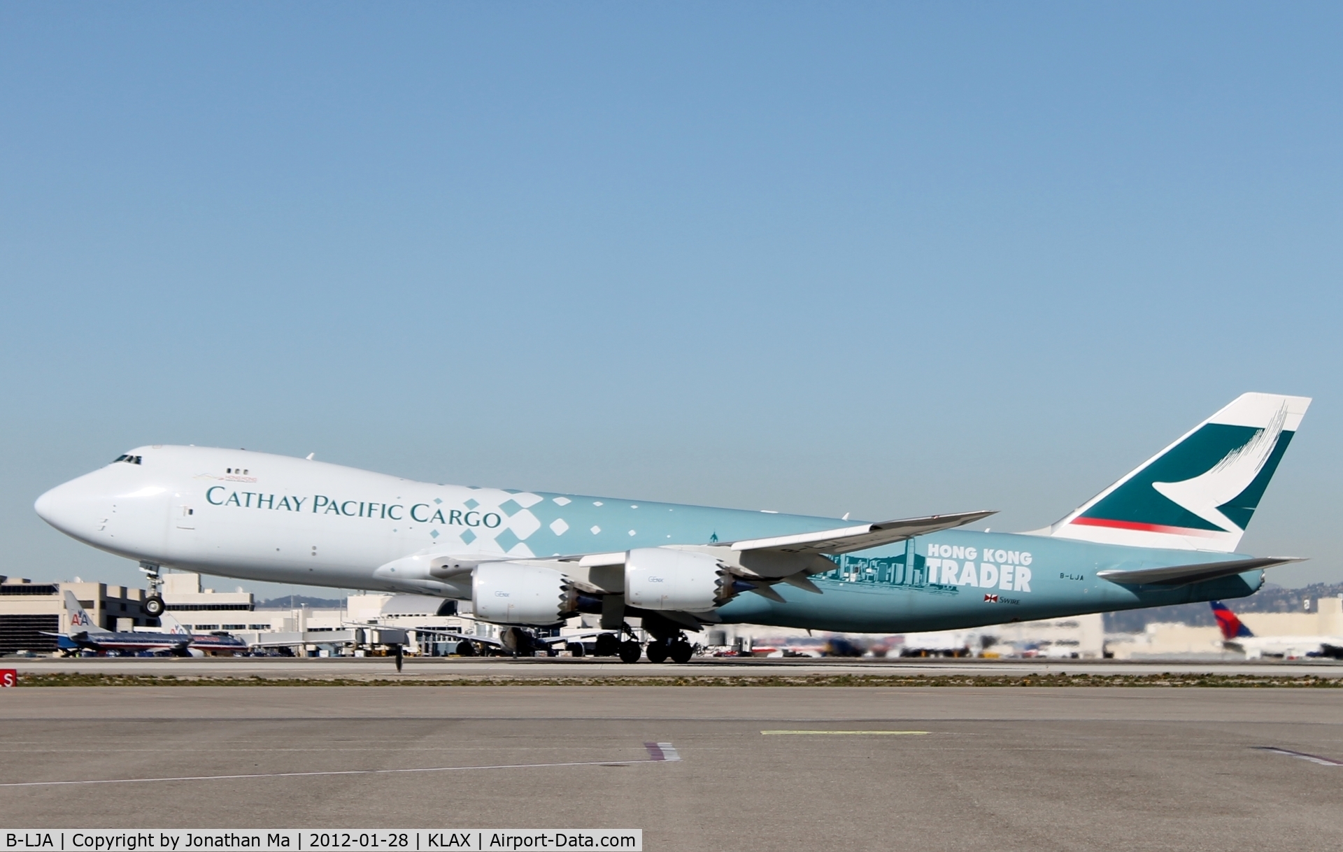 B-LJA, 2011 Boeing 747-867F/SCD C/N 39238, The Cathay Pacific Boeing 747-8F makes its first appearance at LAX