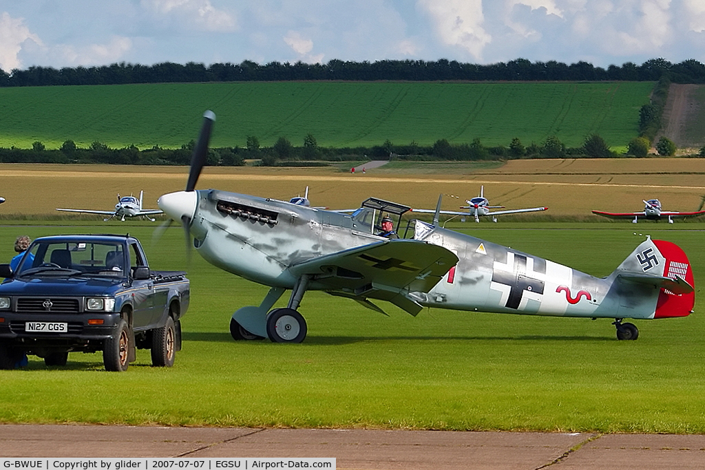 G-BWUE, 1949 Hispano HA-1112-M1L Buchon C/N 172, End of another polished performance...I love the head gear!!!