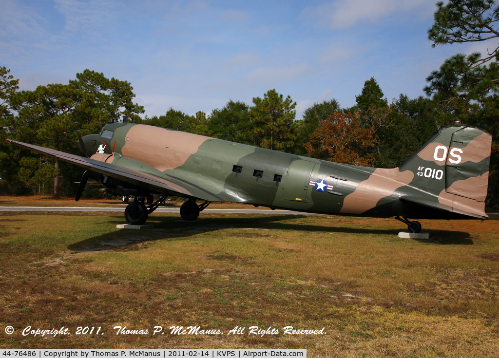 44-76486, 1944 Douglas C-47B-25-DK (R4D-7) Skytrain C/N 16070, Restored and displayed at the USAF Armament Museum, Eglin AFB, FL. A/C is depicted as a AC-47 S/N: 43-49010, 