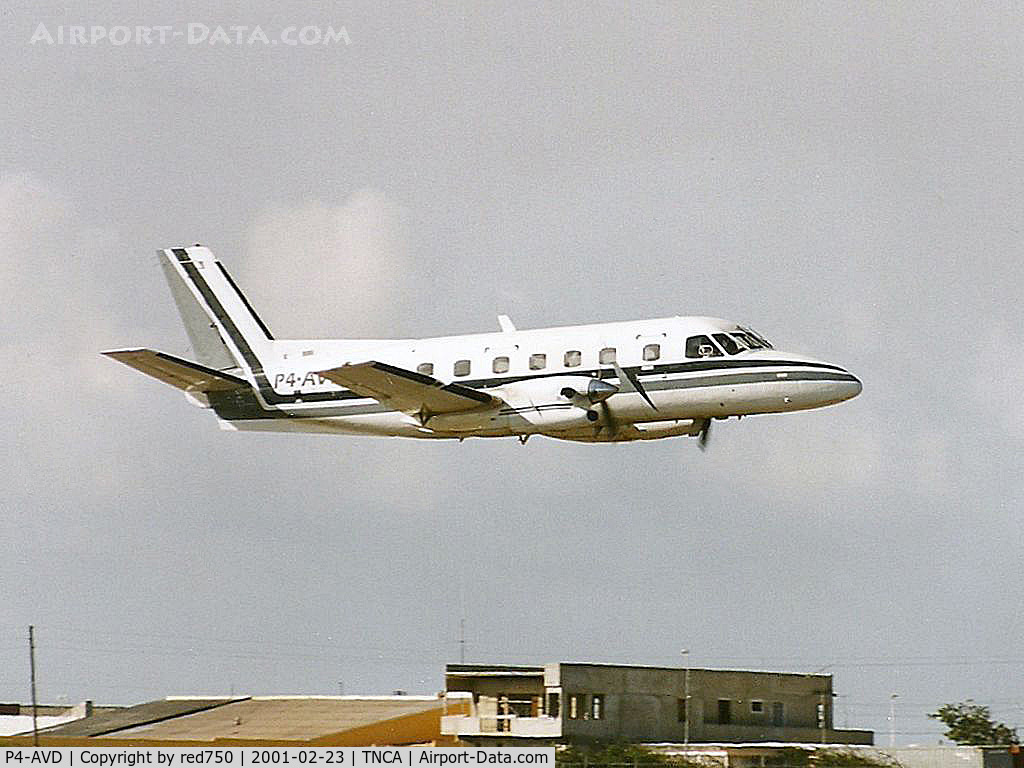 P4-AVD, Embraer EMB-110P1A Bandeirante C/N 110336, Photograph by Edwin van Opstal with permission. Scanned from a color print.