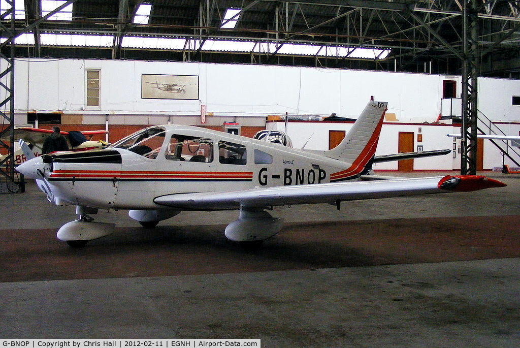 G-BNOP, 1987 Piper PA-28-161 Cherokee Warrior II C/N 2816027, inside the Westair hangar