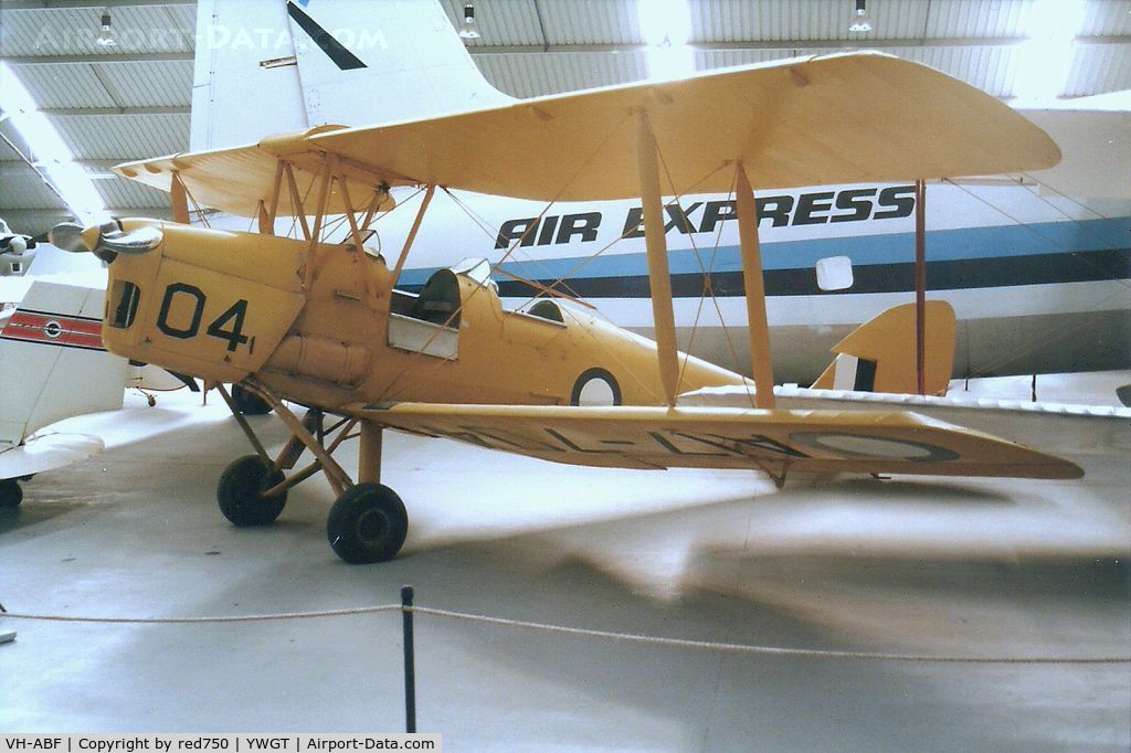 VH-ABF, 1948 De Havilland Australia DH-82A Tiger Moth C/N DHA836, Photograph by Edwin van Opstal with permission. Scanned from a color print. This photo was taken when the aircraft was on display at the now defunct Drage Airworld museum at Wangaratta Vic.