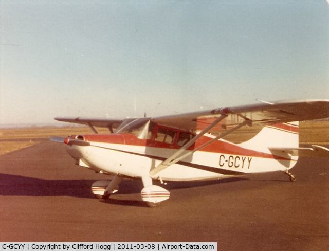C-GCYY, 1949 Stinson 108-3 Voyager C/N 108-5165, C-GCYY at Swan River MB. in the late 1970's Purchased and imported from the USA by Bruce Hogg