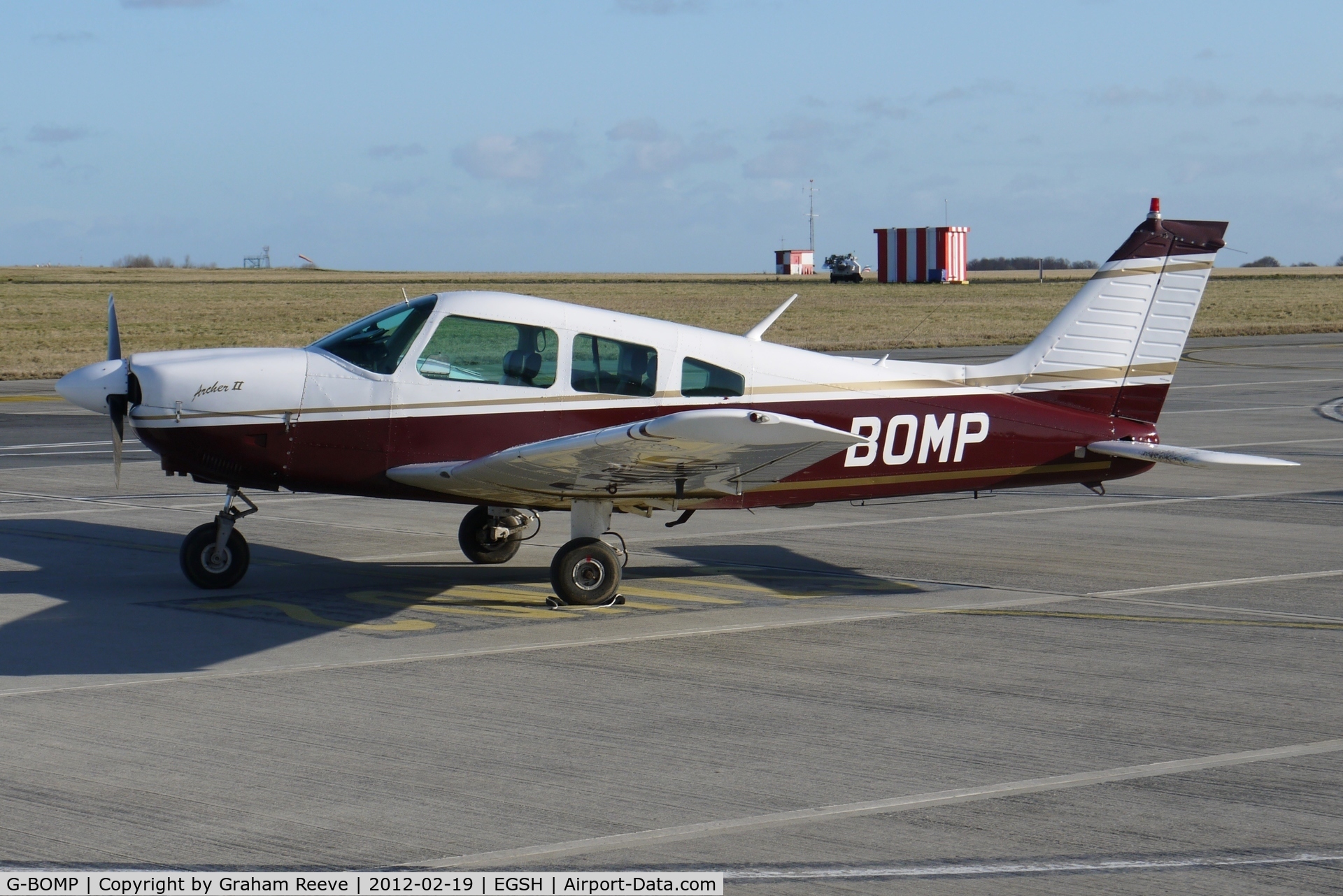 G-BOMP, 1977 Piper PA-28-181 Cherokee Archer II C/N 28-7790249, Parked at Norwich.