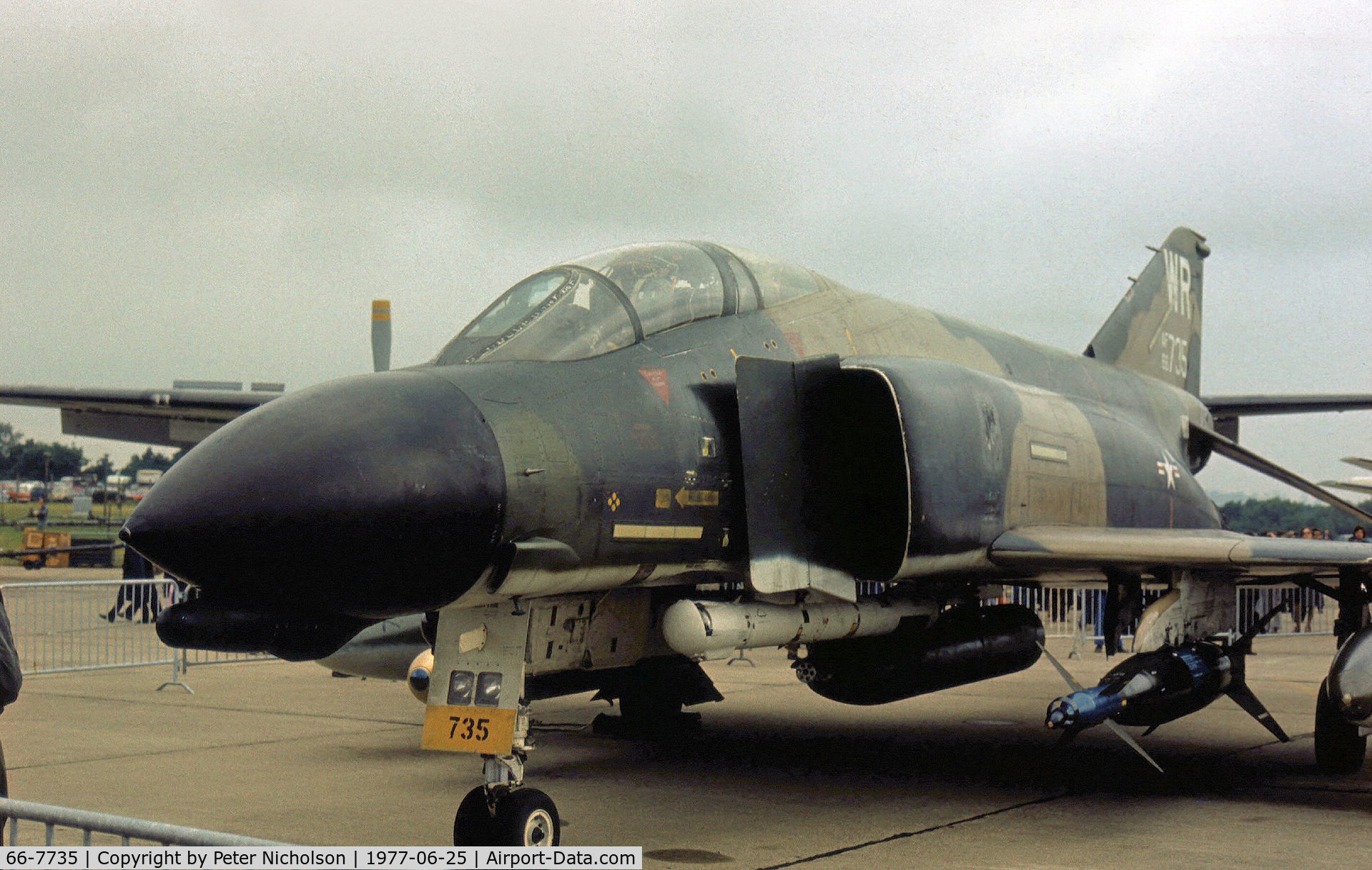 66-7735, 1966 McDonnell F-4D Phantom II C/N 2365, F-4D Phantom of 92nd Tactical Fighter Squadron/81st Tactical Fighter Wing based at Bentwaters on display at the 1977 Intnl Air Tattoo at RAF Greenham Common.