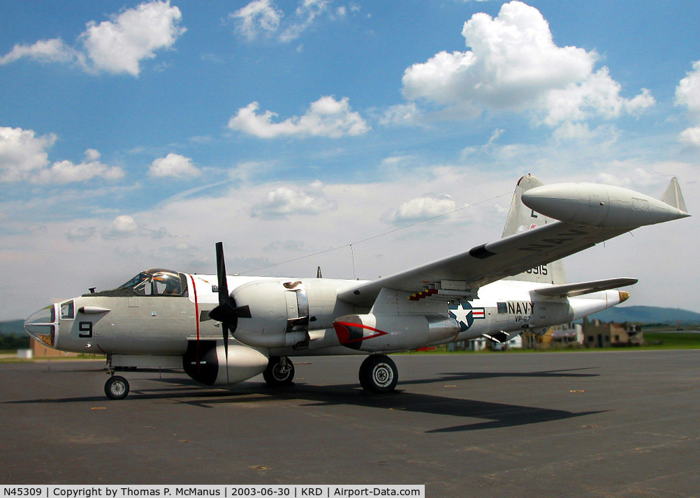 N45309, 1957 Lockheed SP-2H (P2V-7S) Neptune C/N 726-7180, Lockheed P2V-7 Neptune disoplaying the mrkings of VP-67, on display at MAAM (KRDG).  Aircraft has fallen into disrepair, no longer operational.