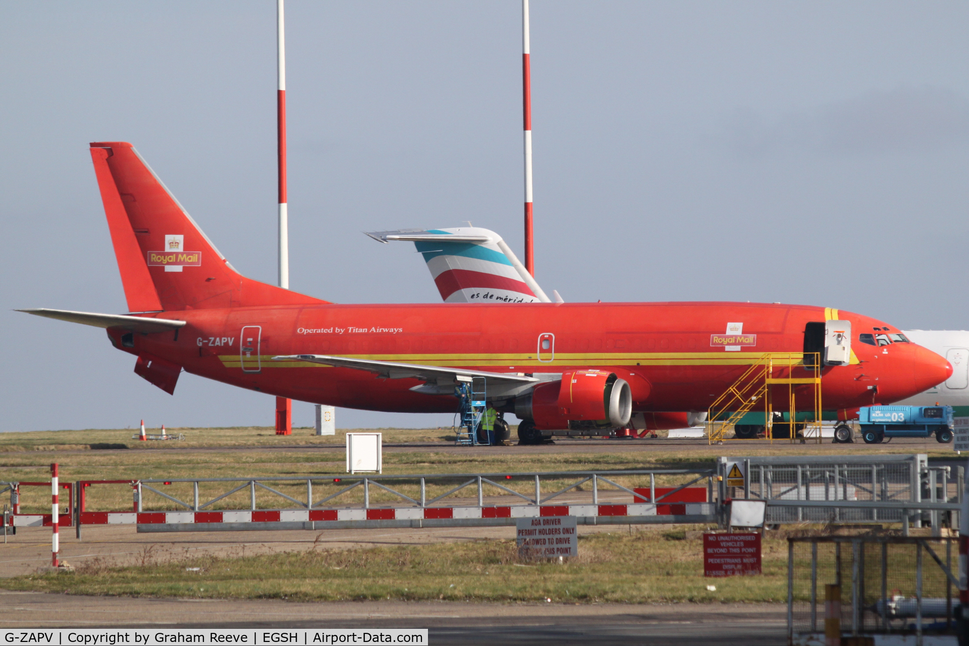 G-ZAPV, 1989 Boeing 737-3Y0 C/N 24546, Being worked on at Norwich.