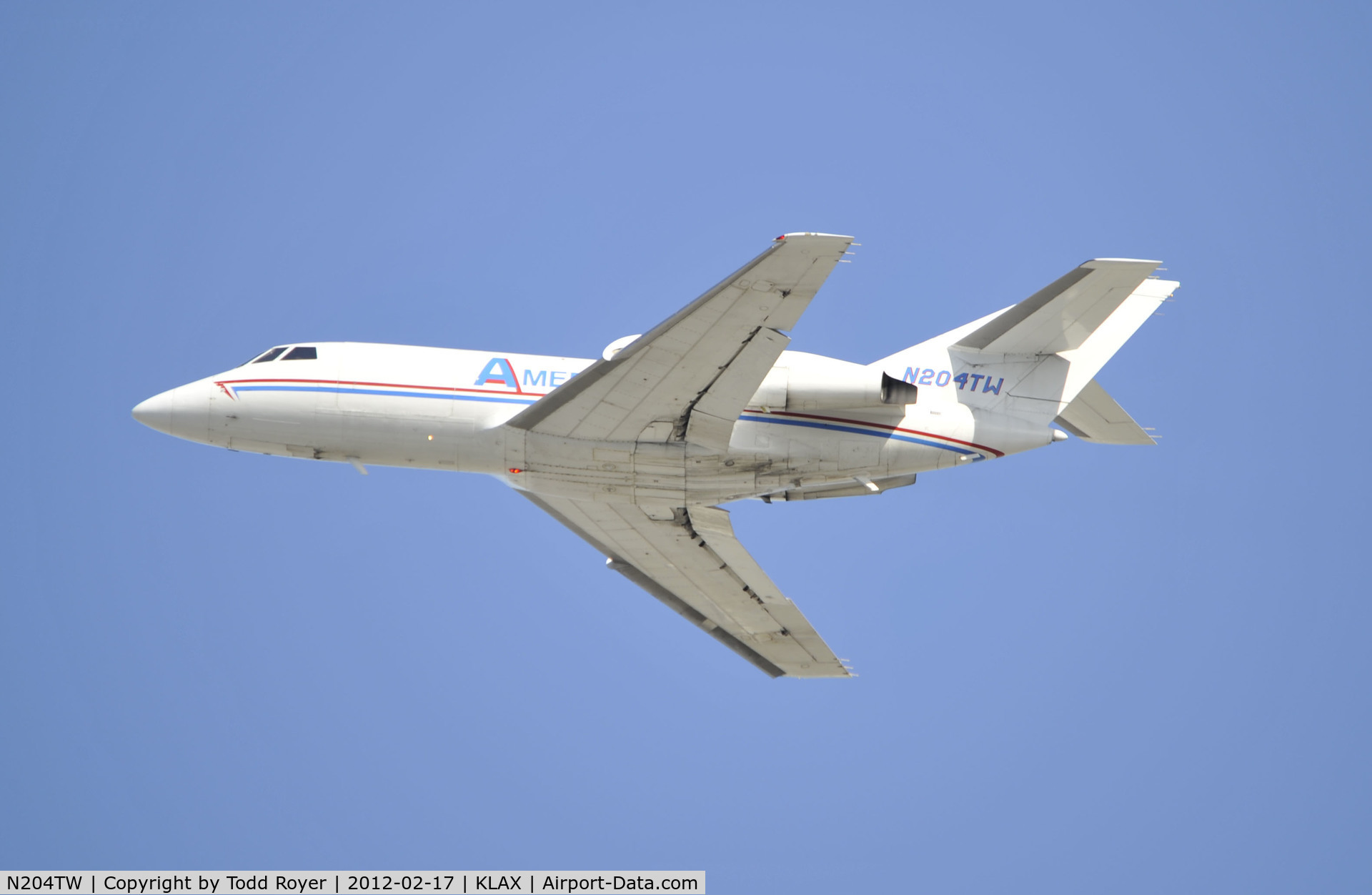 N204TW, 1969 Dassault Falcon (Mystere) 20D C/N 204, departing LAX on 25L