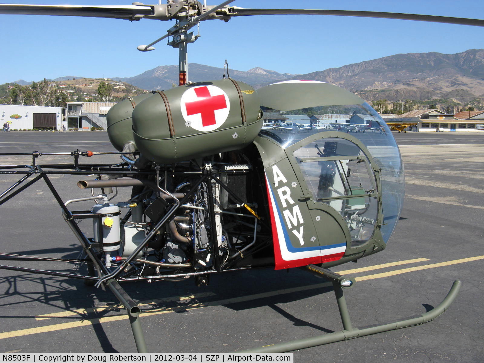 N8503F, 1965 Bell 47G-4 C/N 3350, 1965 Bell 47G-4, Lycoming VO-540 305 Hp, fake bullet holes