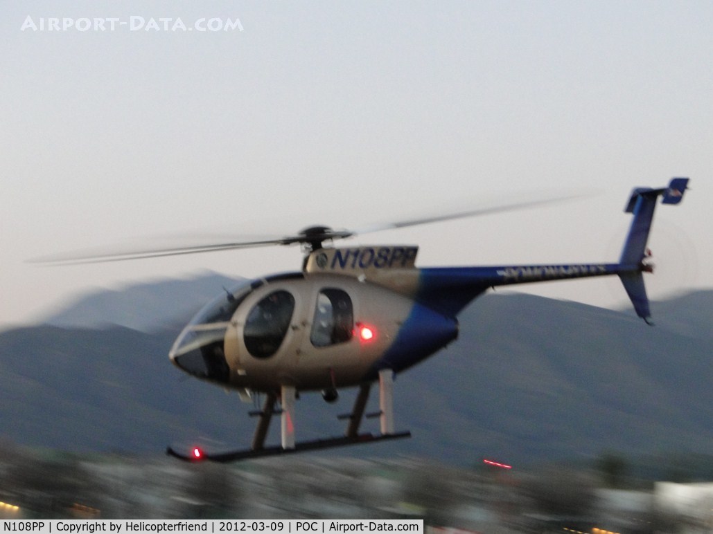 N108PP, 2008 MD Helicopters 369E C/N 0578E, Picking up speed for lift off