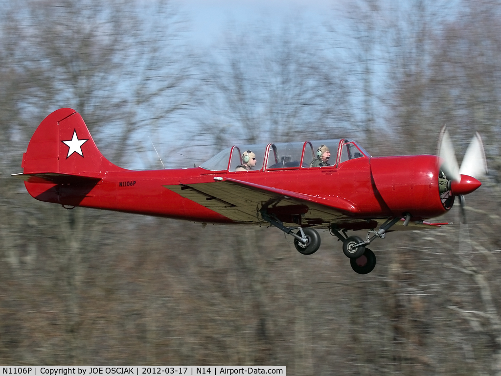 N1106P, 1984 Yakovlev Yak-52 C/N 844411, Taking off from the Flying W