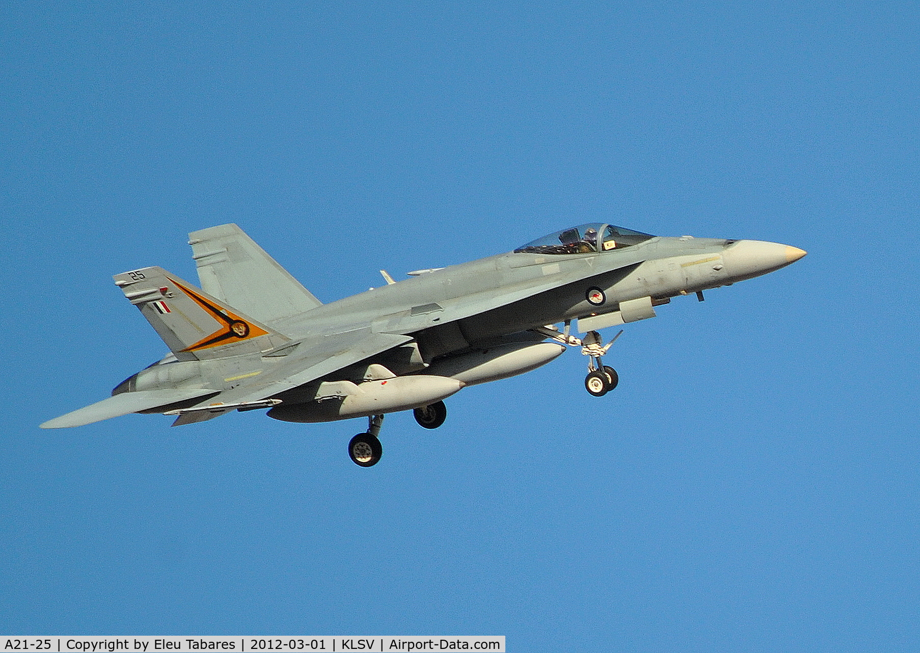 A21-25, 1988 McDonnell Douglas F/A-18A Hornet C/N 0496/AF025, Taken during Red Flag Exercise at Nellis Air Force Base, Nevada.