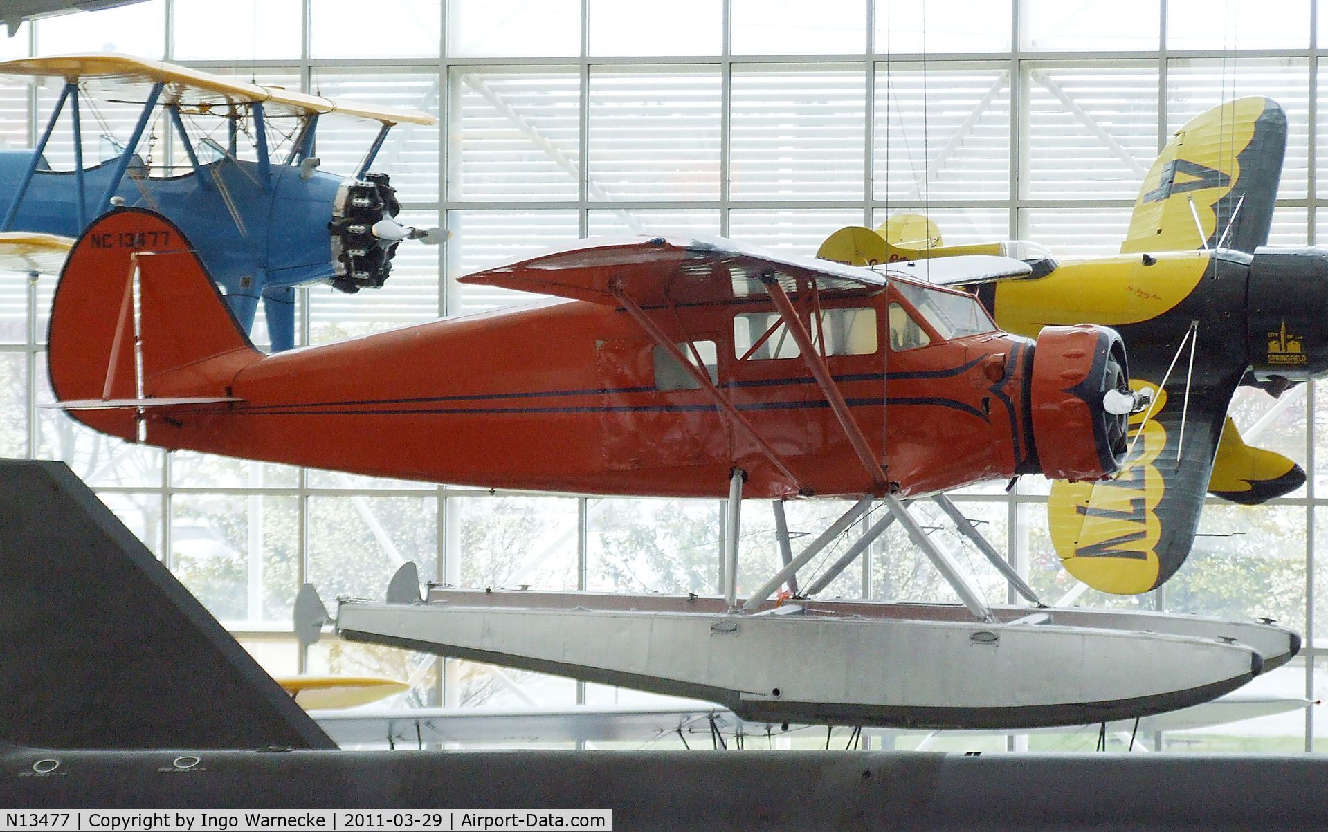 N13477, 1933 Stinson JR. SR C/N 8732, Stinson Reliant SR on floats at the Museum of Flight, Seattle WA