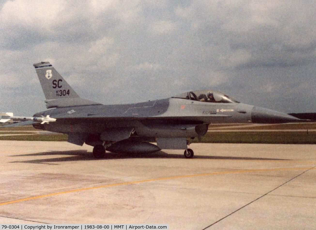 79-0304, 1979 General Dynamics F-16A Fighting Falcon C/N 61-89, One of the first F-16's assigned to the ANG. SCANG's 169th Tac Ftr Gp/157th Tac Ftr Sqdn. Crew Chief MSgt Fred Deshong.