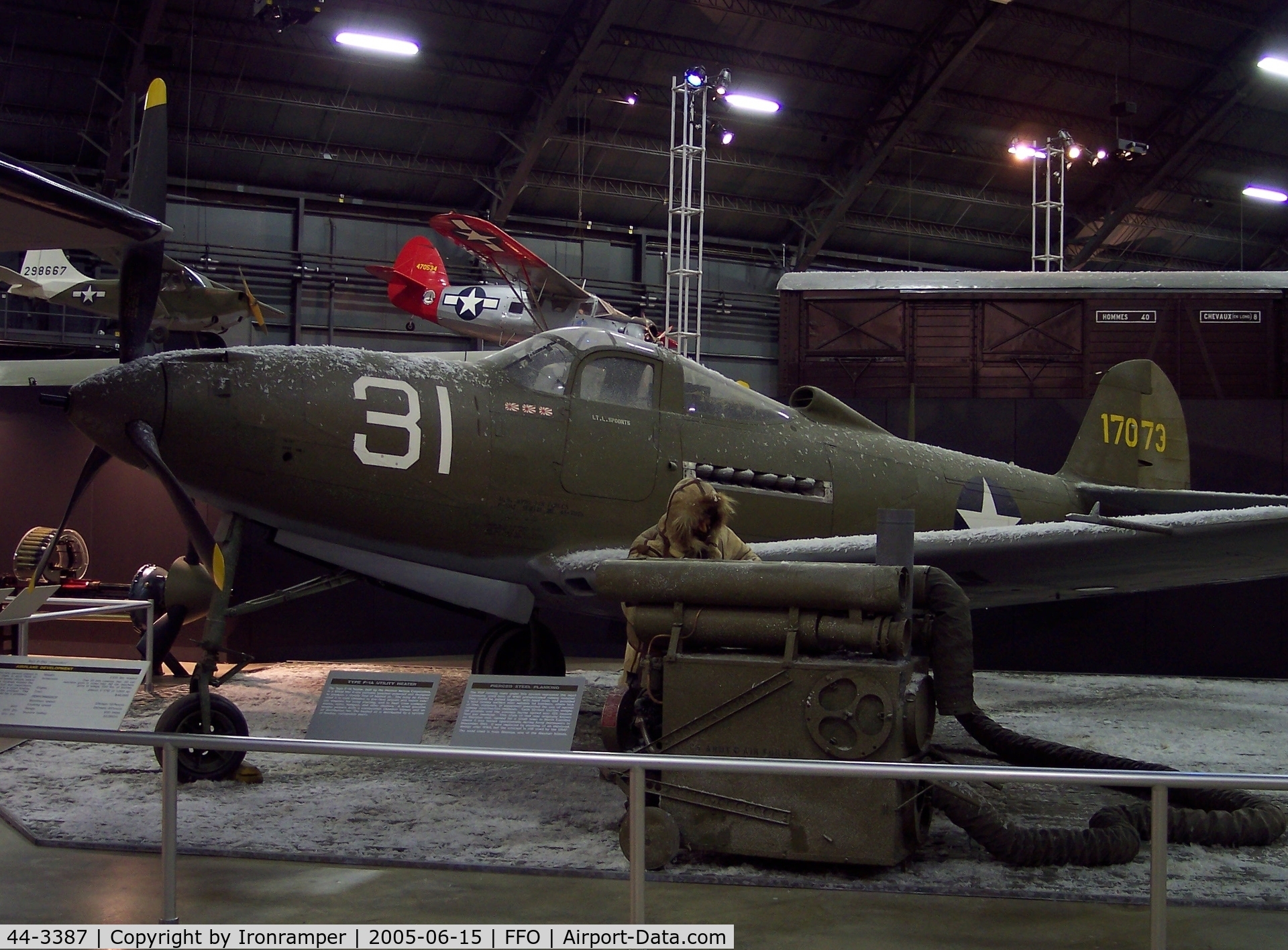 44-3387, 1944 Bell P-39Q Airacobra C/N Not found 44-3387, This “Airacobra” is painted to represent the P-39J (s/n 41-7073) flown by Lt. Leslie Spoonts of the 57th Fighter Squadron in 1942 while based on Kodiak and Adak Islands during the Aleutian Campaign.