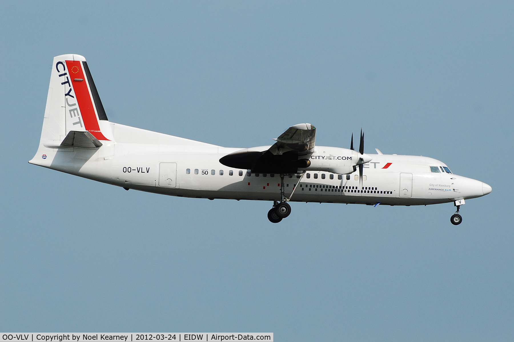 OO-VLV, 1989 Fokker 50 C/N 20160, Seen about to land on Rwy 10 operating flight BCY 947.