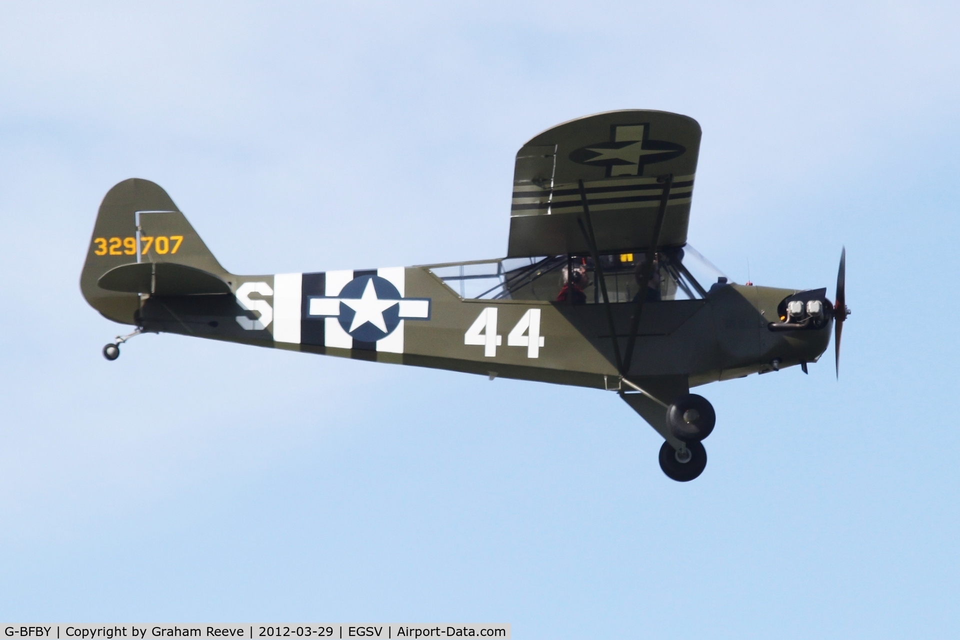 G-BFBY, 1944 Piper L-4H Grasshopper (J3C-65D) C/N 10998, On finals.