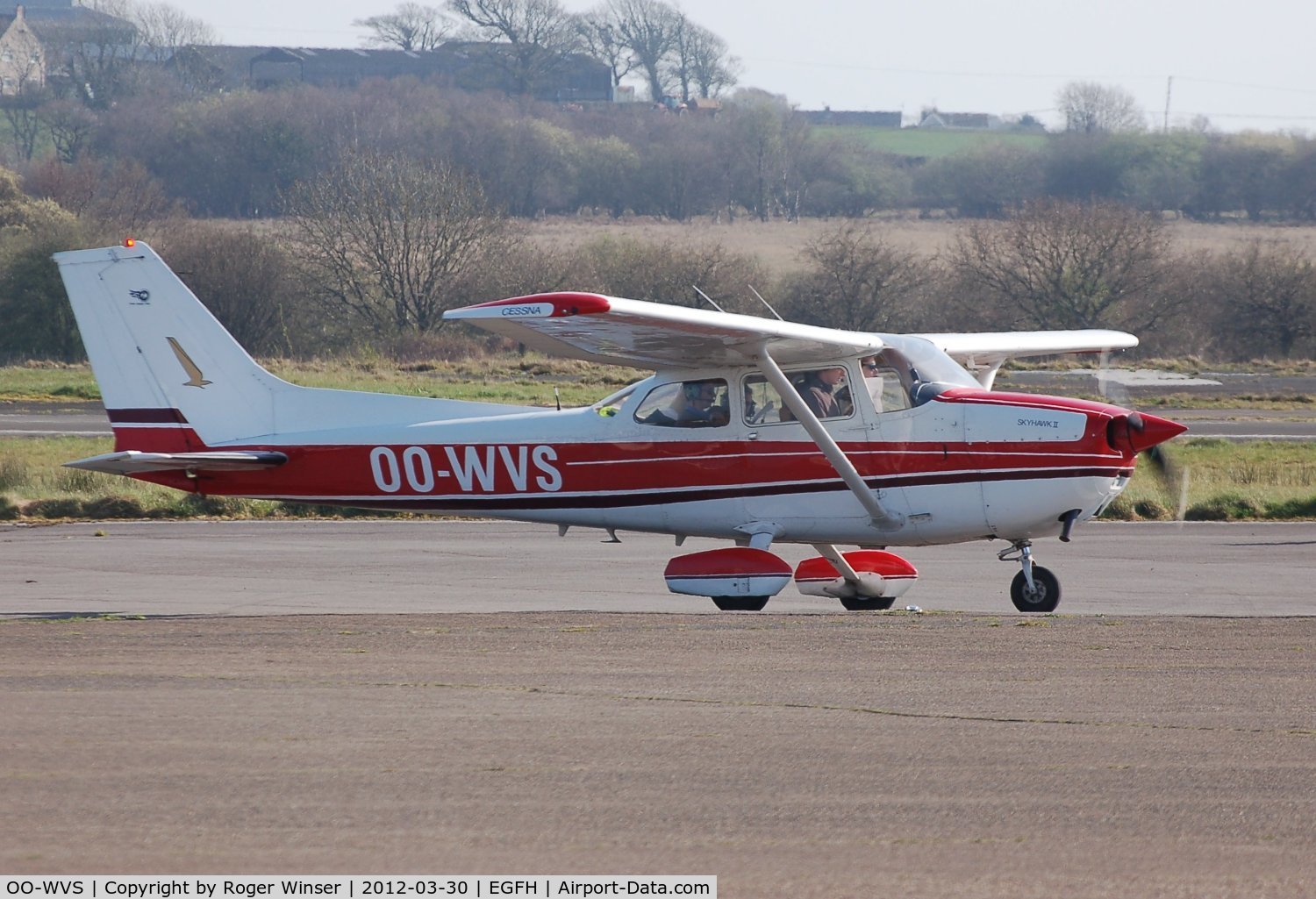 OO-WVS, 1978 Cessna 172N C/N 17269394, Visiting Skyhawk 11 departing Swansea Airport on a round Britain flight.