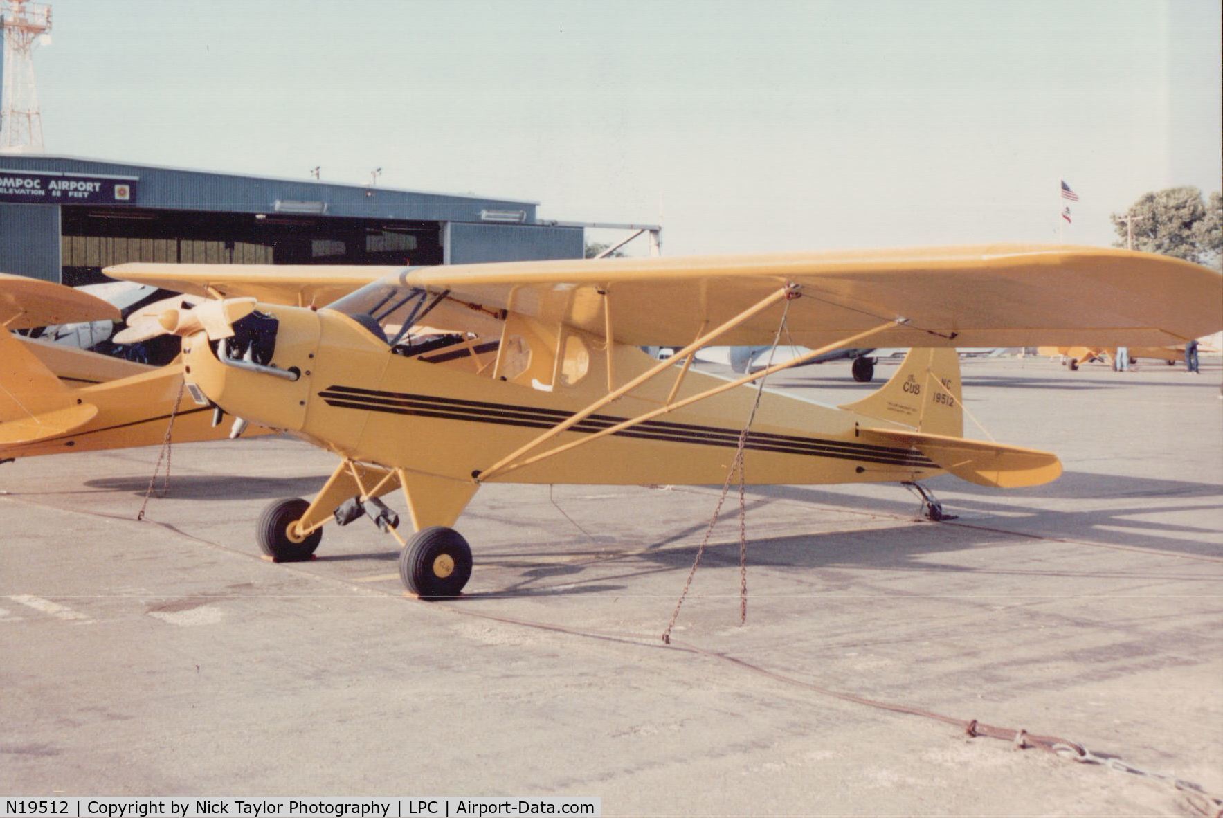 N19512, 1937 Taylor J-2 Cub C/N 1712, Lompoc Cub fly in early 90's