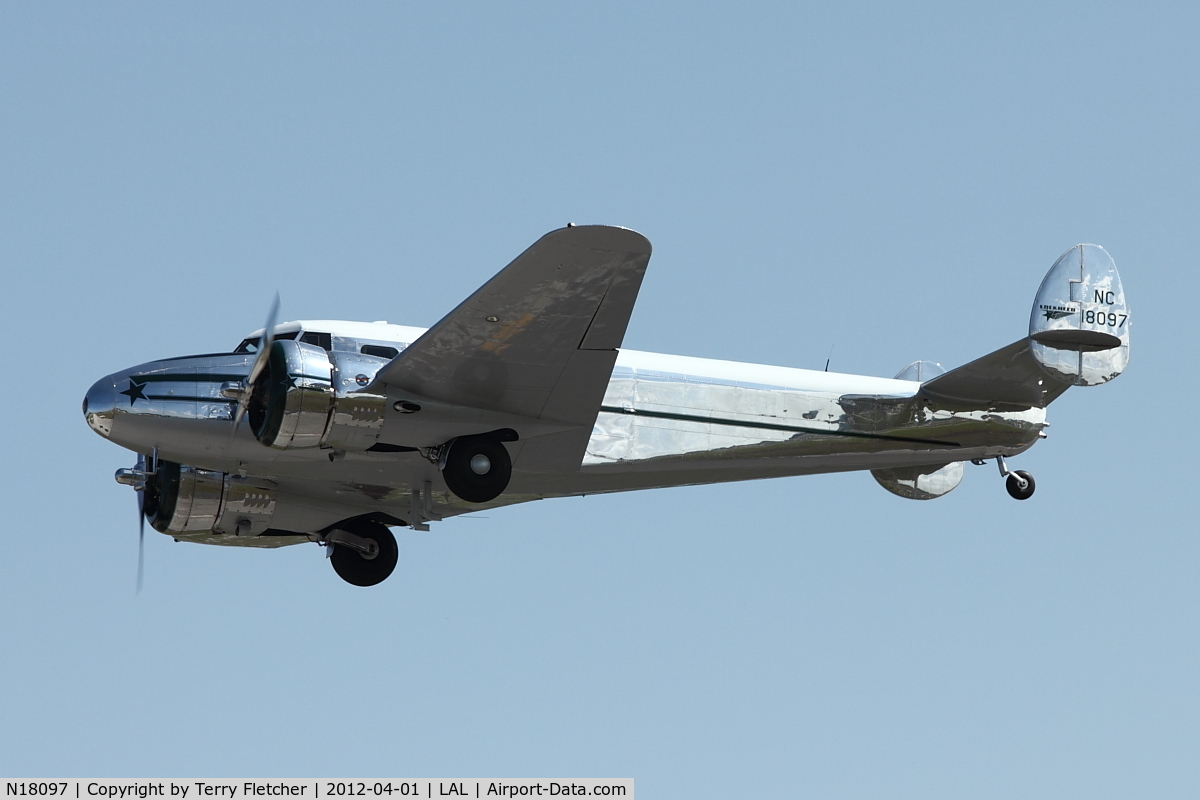 N18097, 1938 Lockheed 12A Electra Junior C/N 1250, 1938 Lockheed 12A, c/n: 1250 leaving 2012 Sun N Fun