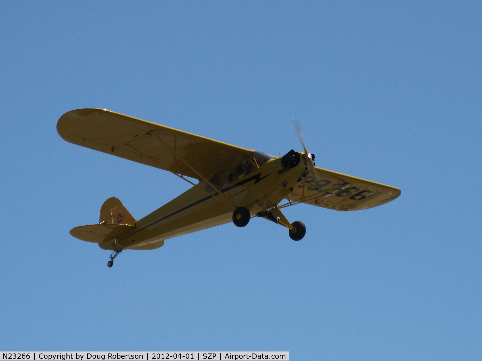 N23266, 1939 Piper J3C-65 Cub Cub C/N 3113, 1939 Piper J3C-65 CUB, Continental A&C65 65 Hp, takeoff climb Rwy 22