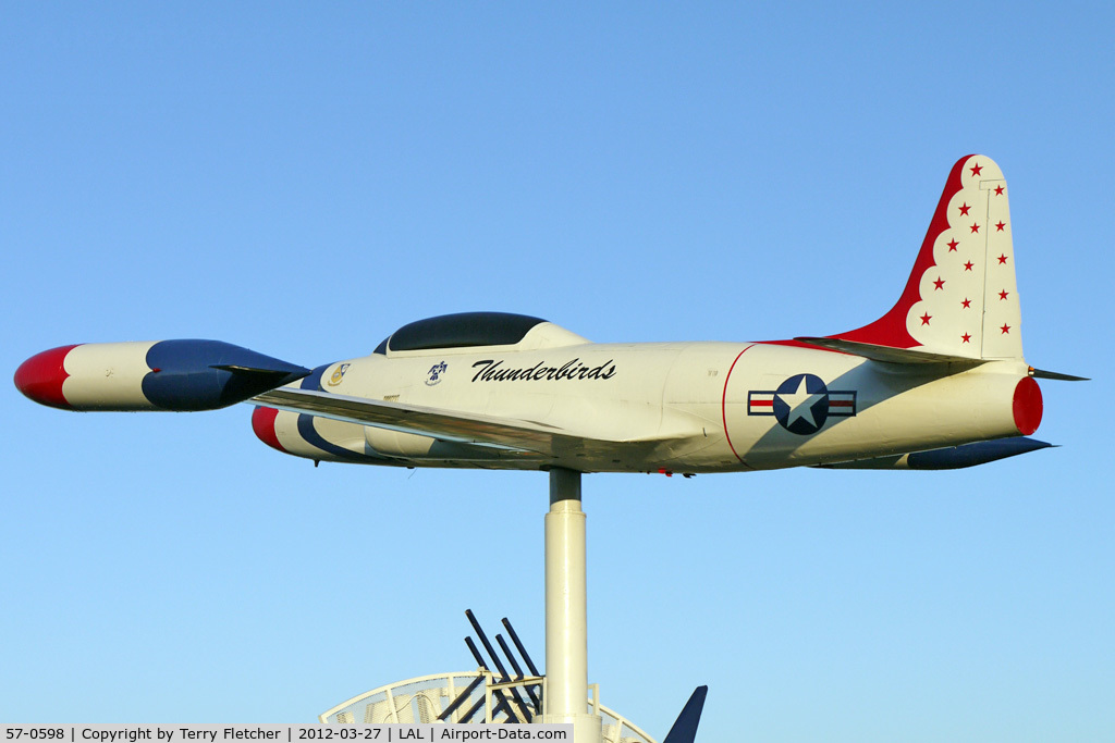 57-0598, 1957 Lockheed T-33A Shooting Star C/N 580-1247, Lockheed T-33A, c/n: 580-1247 in Thunderbirds colors outside Florida Air Musem
