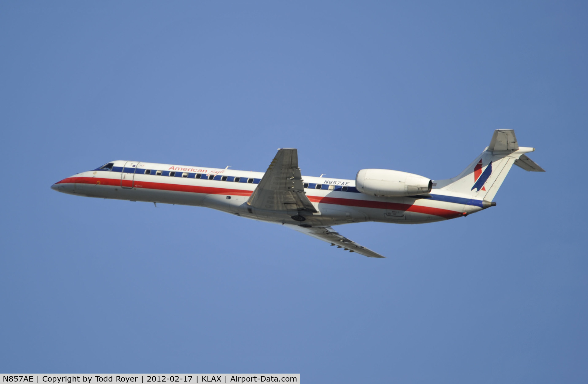 N857AE, 2003 Embraer ERJ-140LR (EMB-135KL) C/N 145752, Departing LAX on 25R