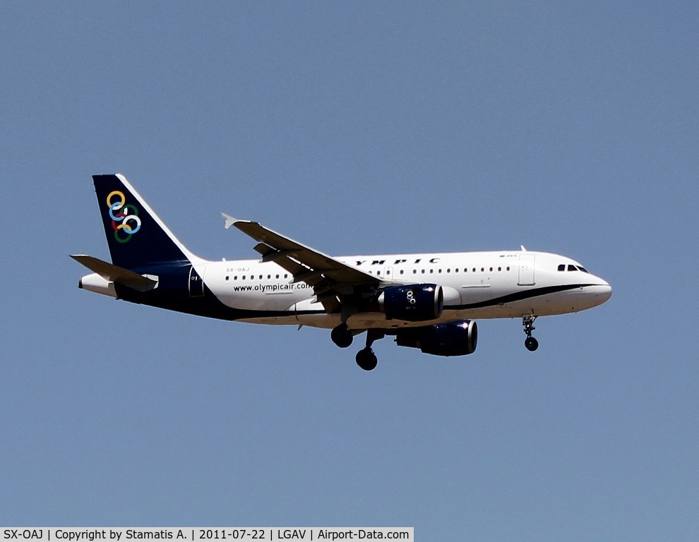 SX-OAJ, 2009 Airbus A319-112 C/N 3905, landing on runway 03L